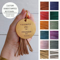 Custom Keychain - Choose Your Quote - 2" Solid Brass Hand Stamped - Key Ring - Suede Tassel