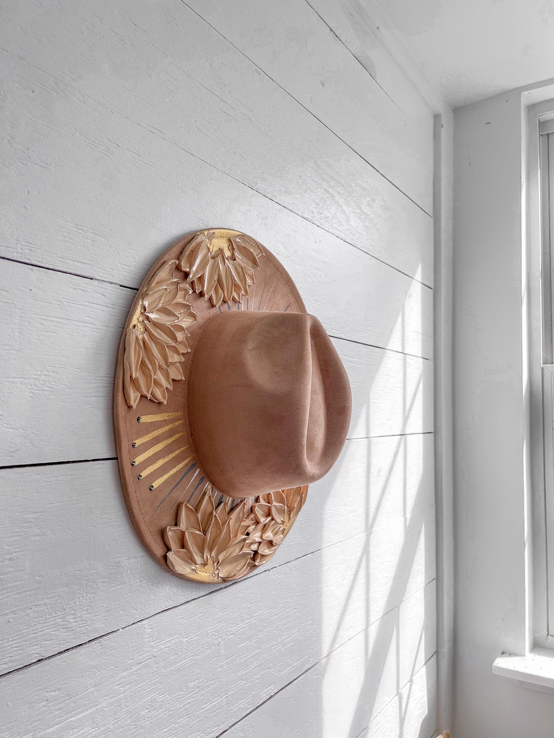 Flower Hat - Rancher Hat Thick Paint Hat - Boho Wide Brim Hat - Family Photos Accessory - Maternity Photos - Wedding Hat- Easter