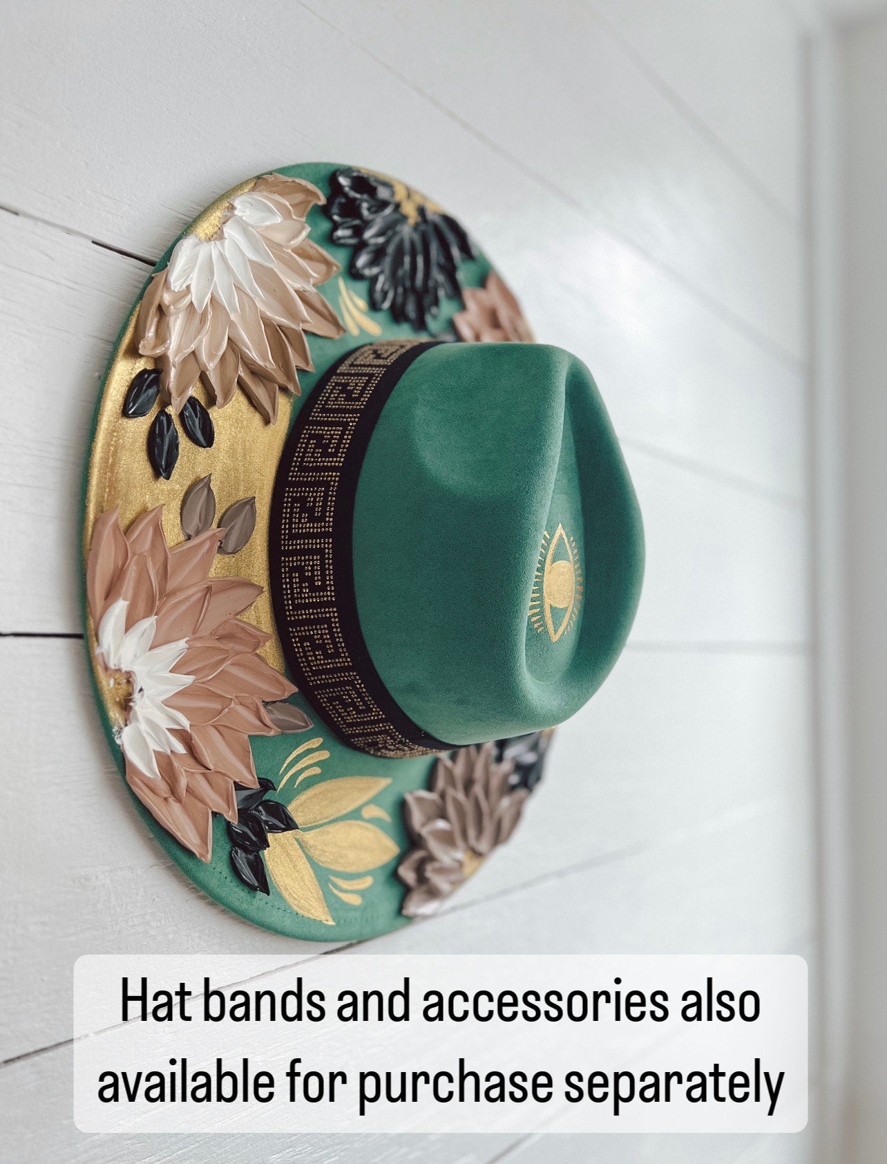 Flower Hat - Rancher Hat Thick Paint Hat - Boho Wide Brim Hat - Festival Accessory - Maternity Photos - Wedding Hat