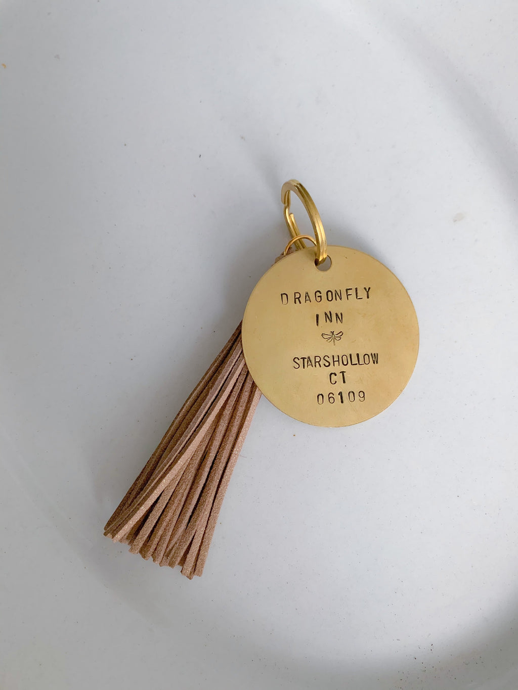 Custom Keychain - Choose Your Quote - 2" Solid Brass Hand Stamped - Key Ring - Suede Tassel