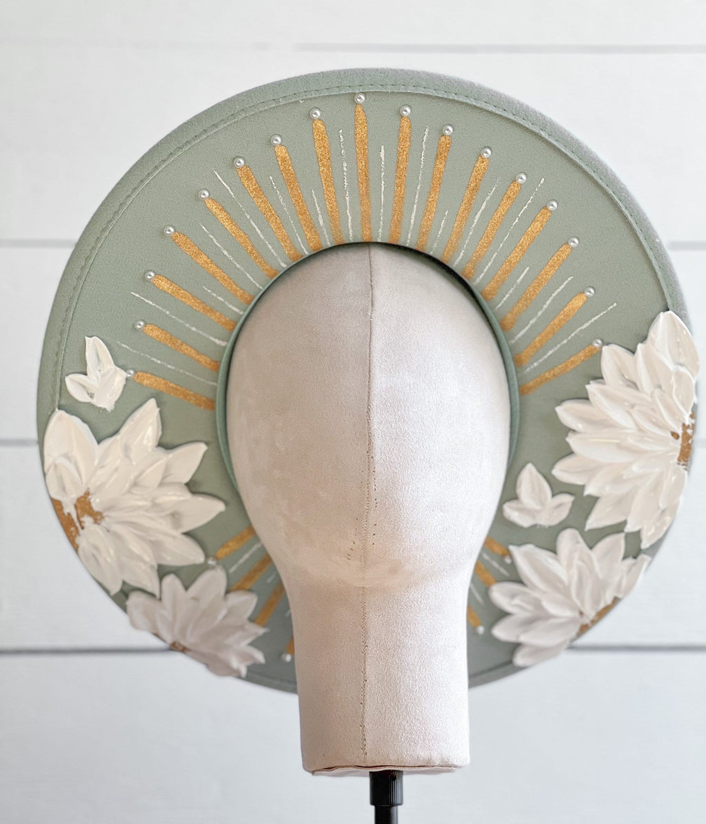 Flower Hat - Wedding Rancher Hat - Baby Shower Hat - Gender Reveal Wardrobe - Festival Accessory - Thick Paint Hat - Wide Brim Hat