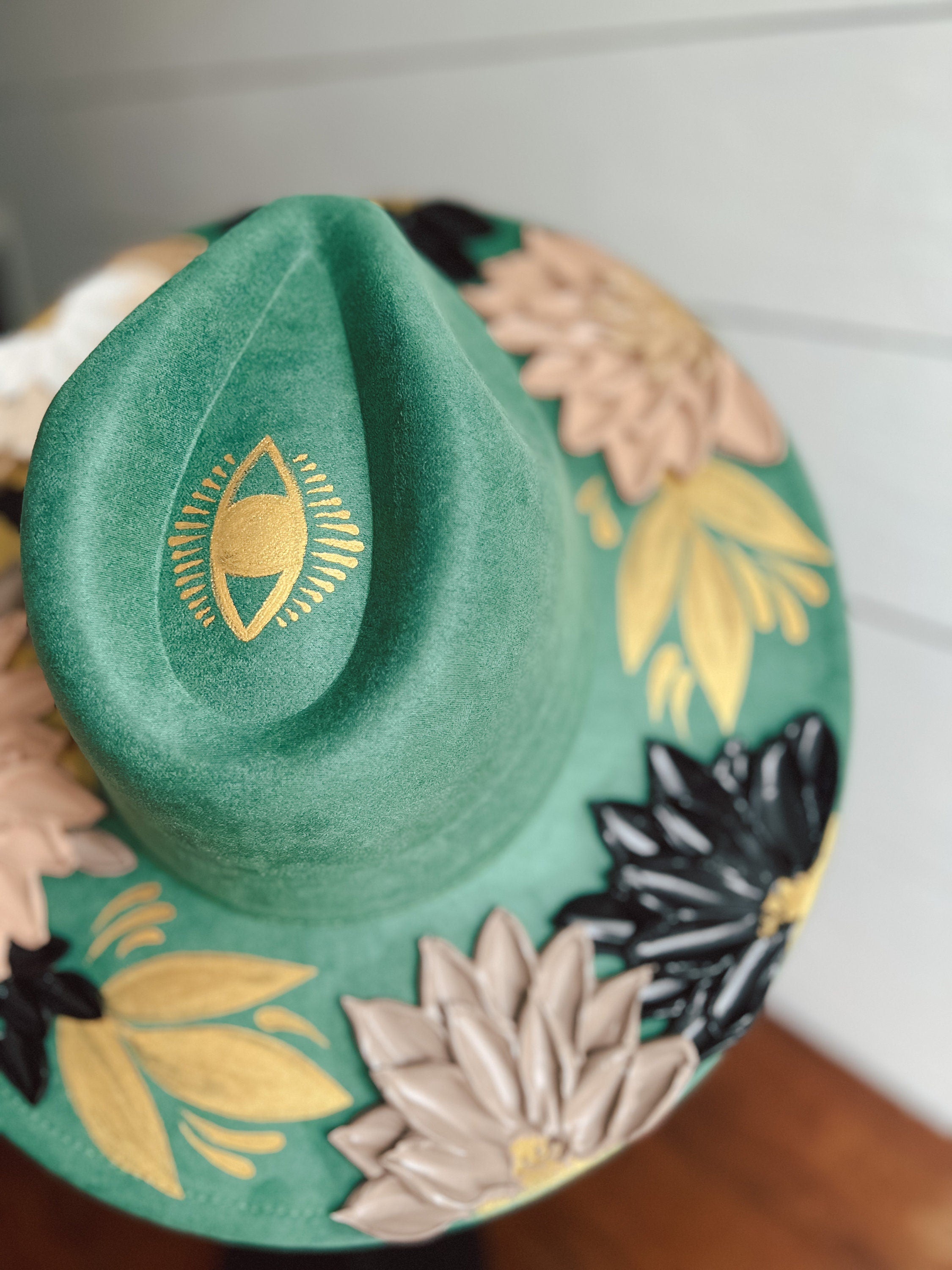 Flower Hat - Rancher Hat Thick Paint Hat - Boho Wide Brim Hat - Festival Accessory - Maternity Photos - Wedding Hat