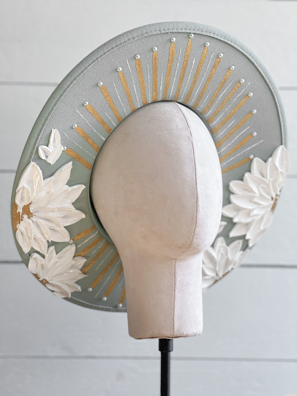 Flower Hat - Wedding Rancher Hat - Baby Shower Hat - Gender Reveal Wardrobe - Festival Accessory - Thick Paint Hat - Wide Brim Hat