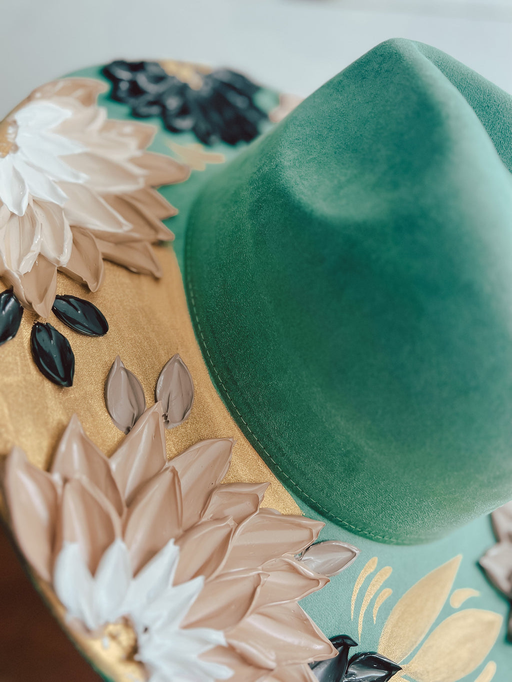 Flower Hat - Rancher Hat Thick Paint Hat - Boho Wide Brim Hat - Festival Accessory - Maternity Photos - Wedding Hat