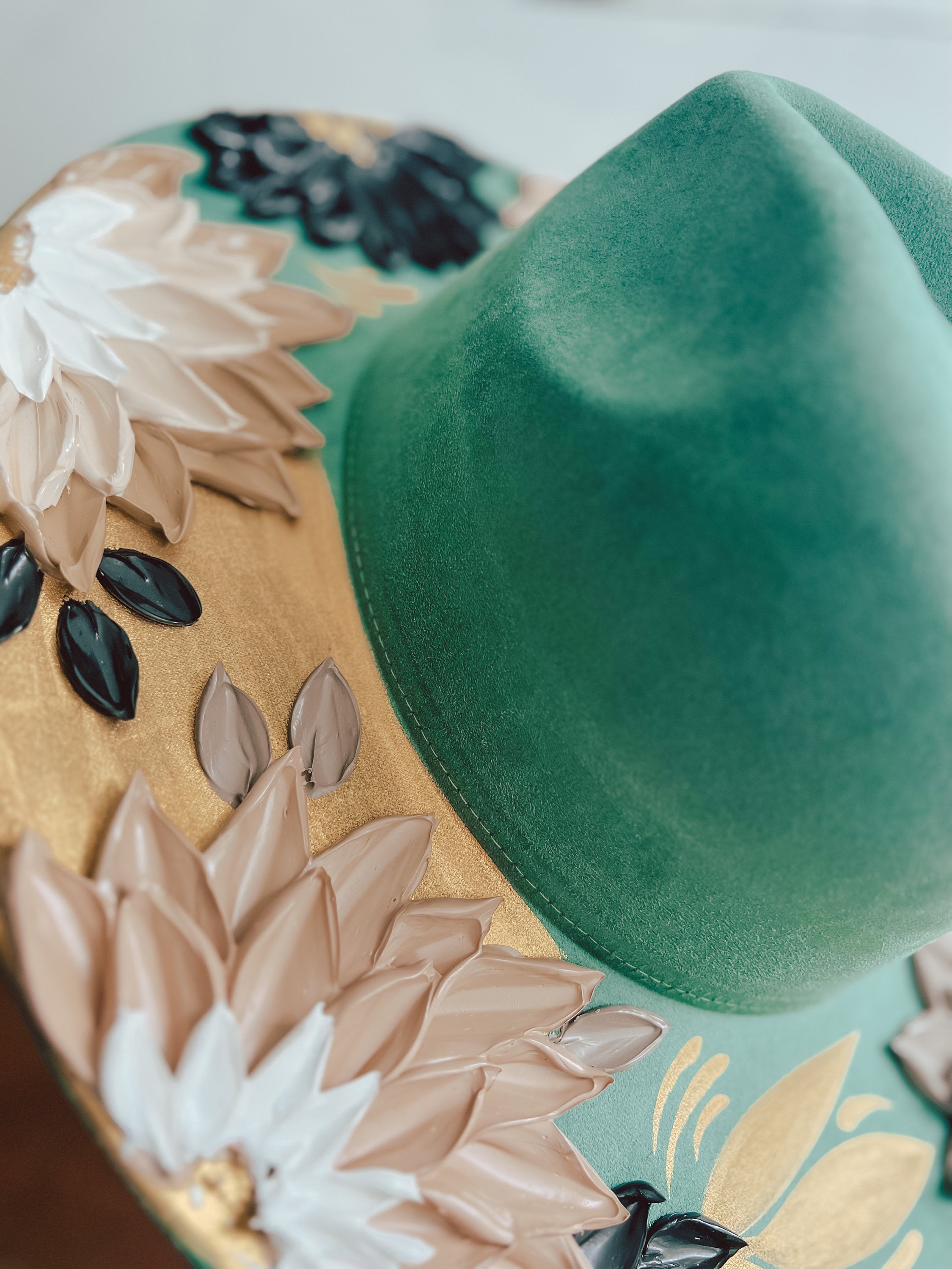 Flower Hat - Rancher Hat Thick Paint Hat - Boho Wide Brim Hat - Festival Accessory - Maternity Photos - Wedding Hat