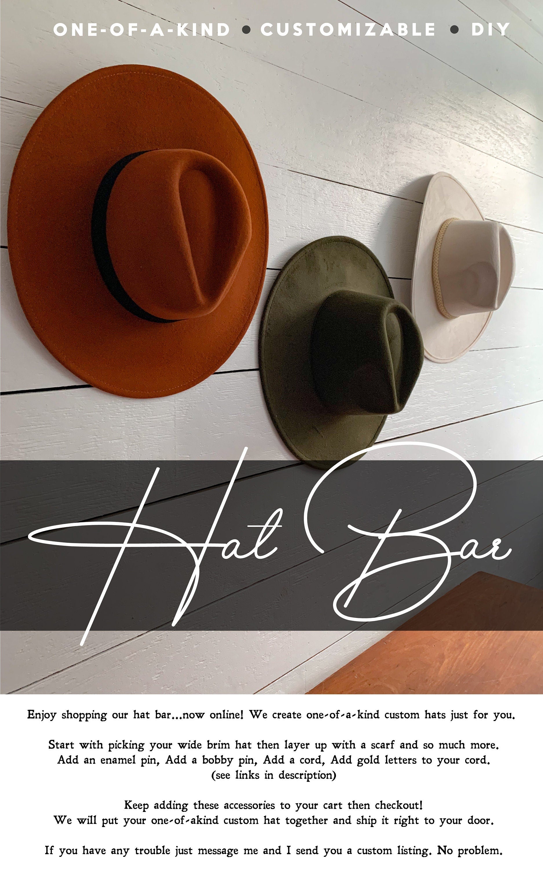 Hat Bar - A-Z Sliding Gold Letters - Customizable phrase - Personalized Name