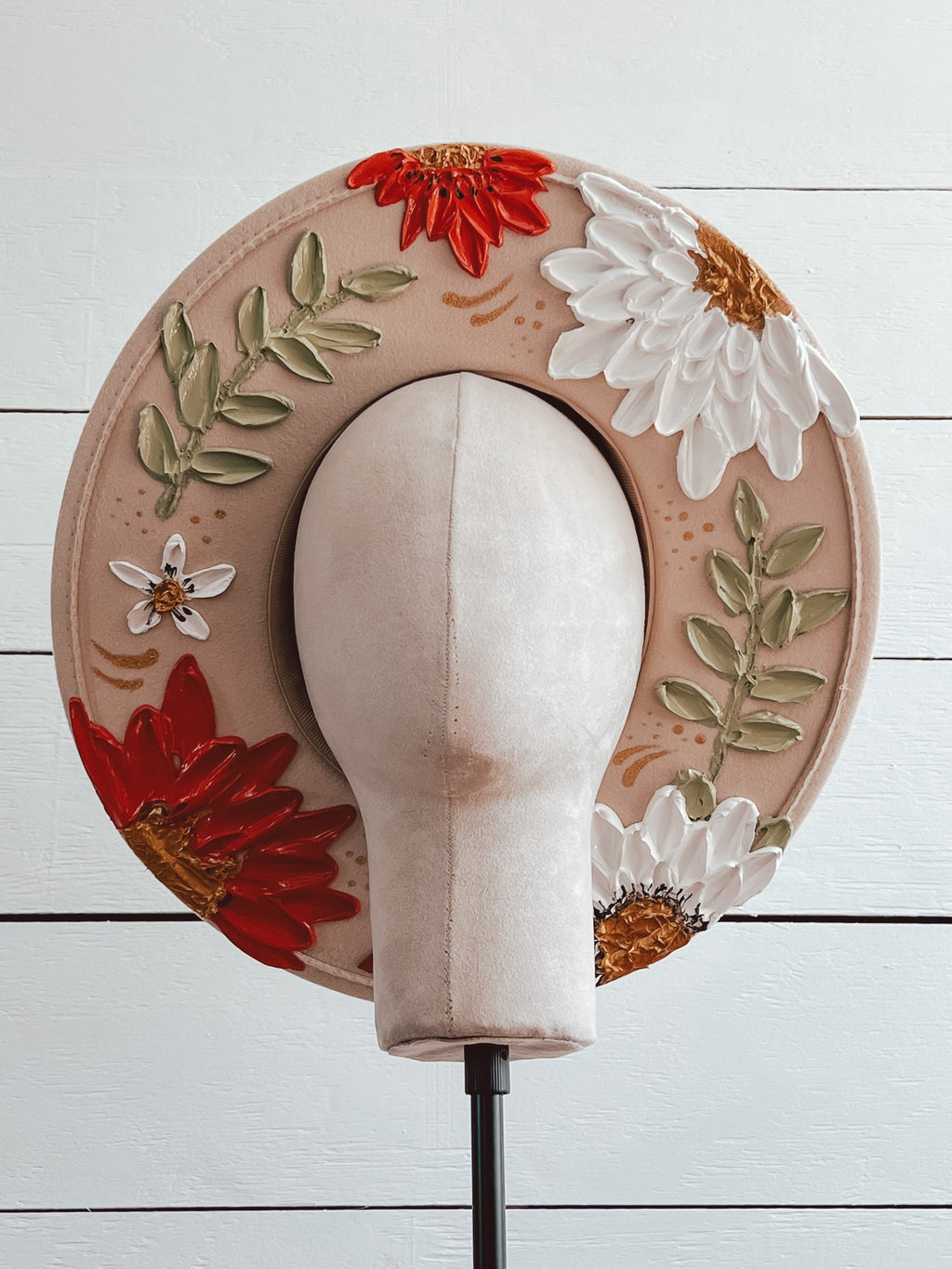 Flower Hat - Thick Texture Paint Rancher Hat - Festivals Outfit - Country Concerts Hat - Festival Accessory - Derby Hat Wide Brim