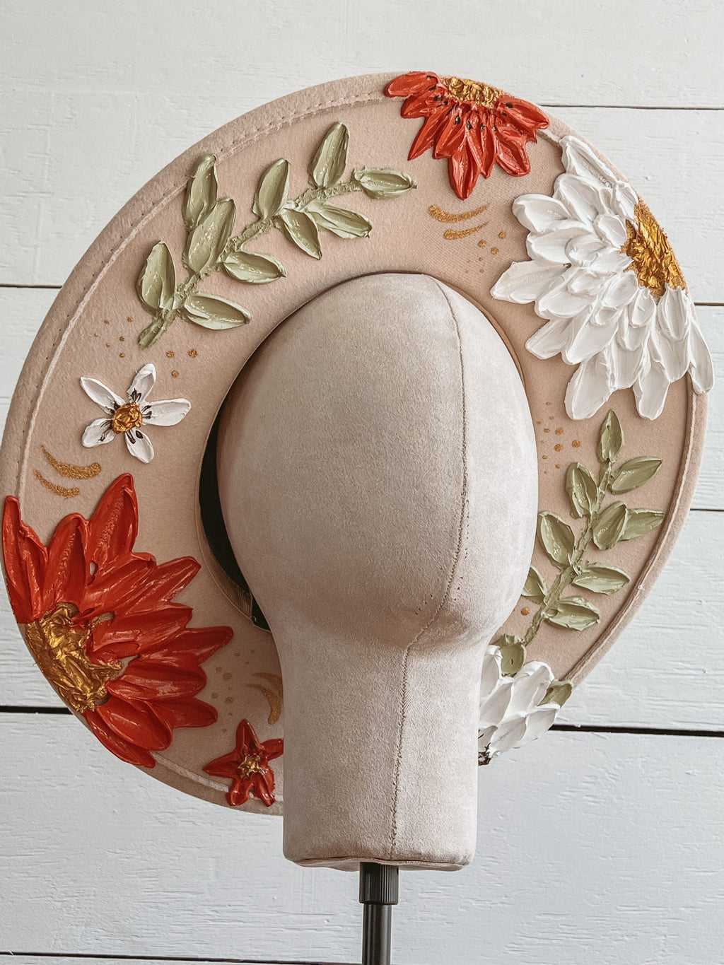 Flower Hat - Thick Texture Paint Rancher Hat - Festivals Outfit - Country Concerts Hat - Festival Accessory - Derby Hat Wide Brim