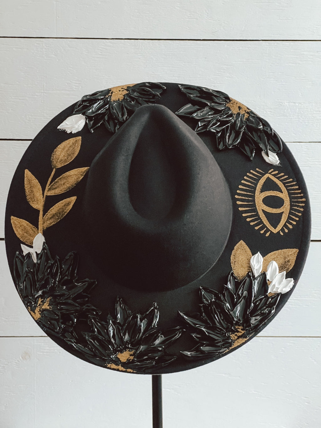 Desert Wide Brim Hat - Eye Rancher Hat - Flowers Boho Hat - Thick Paint Wide Brim Hat - Festival Accessory
