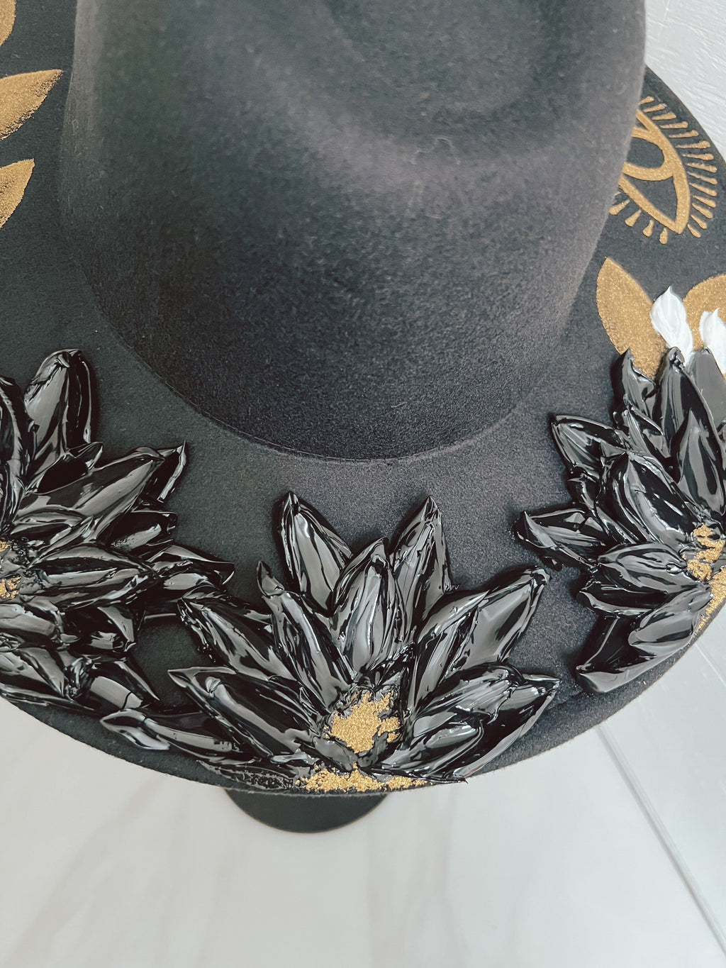 Desert Wide Brim Hat - Eye Rancher Hat - Flowers Boho Hat - Thick Paint Wide Brim Hat - Festival Accessory