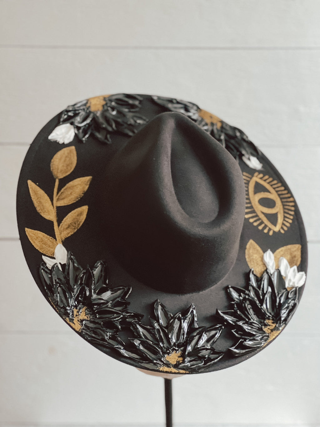 Desert Wide Brim Hat - Eye Rancher Hat - Flowers Boho Hat - Thick Paint Wide Brim Hat - Festival Accessory