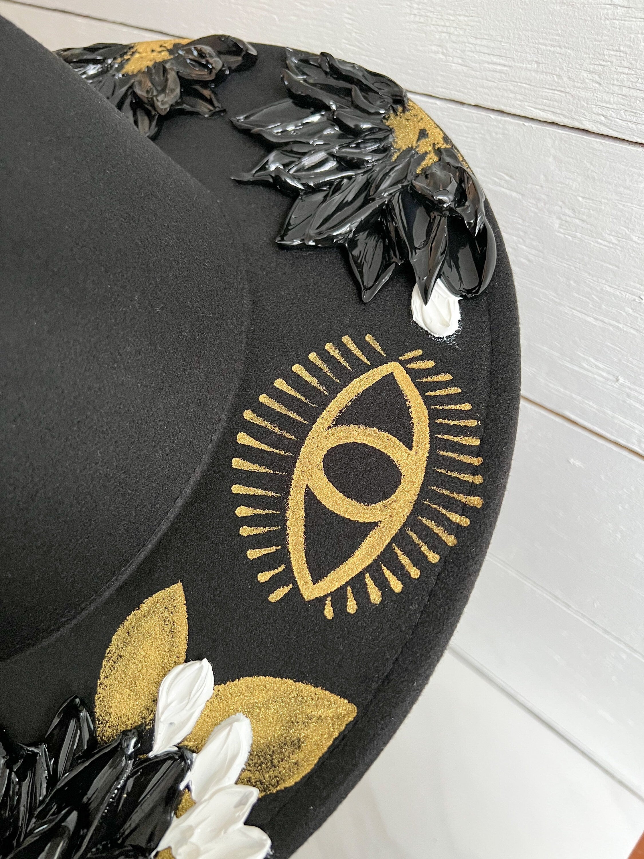Desert Wide Brim Hat - Eye Rancher Hat - Flowers Boho Hat - Thick Paint Wide Brim Hat - Festival Accessory
