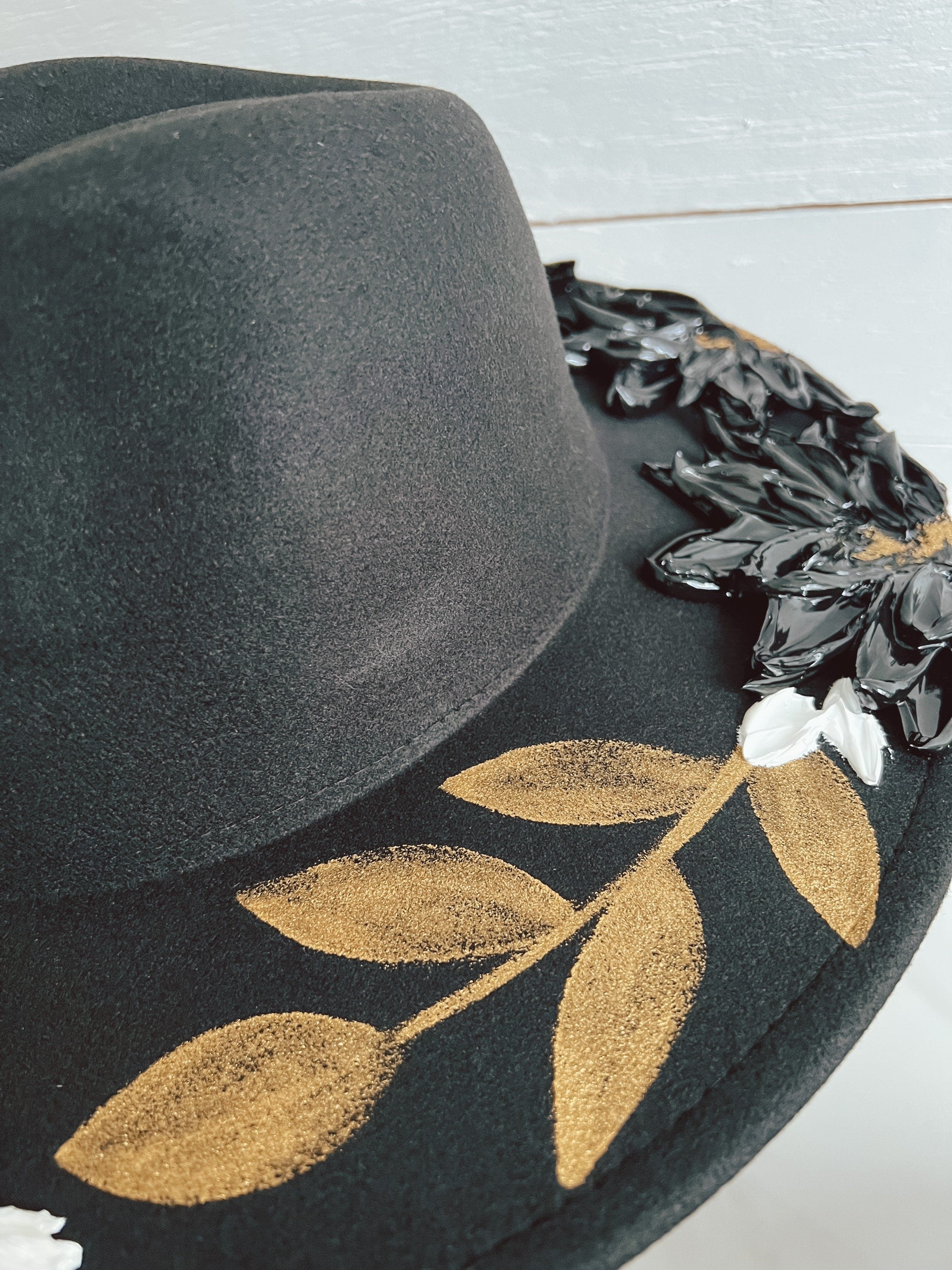 Desert Wide Brim Hat - Eye Rancher Hat - Flowers Boho Hat - Thick Paint Wide Brim Hat - Festival Accessory