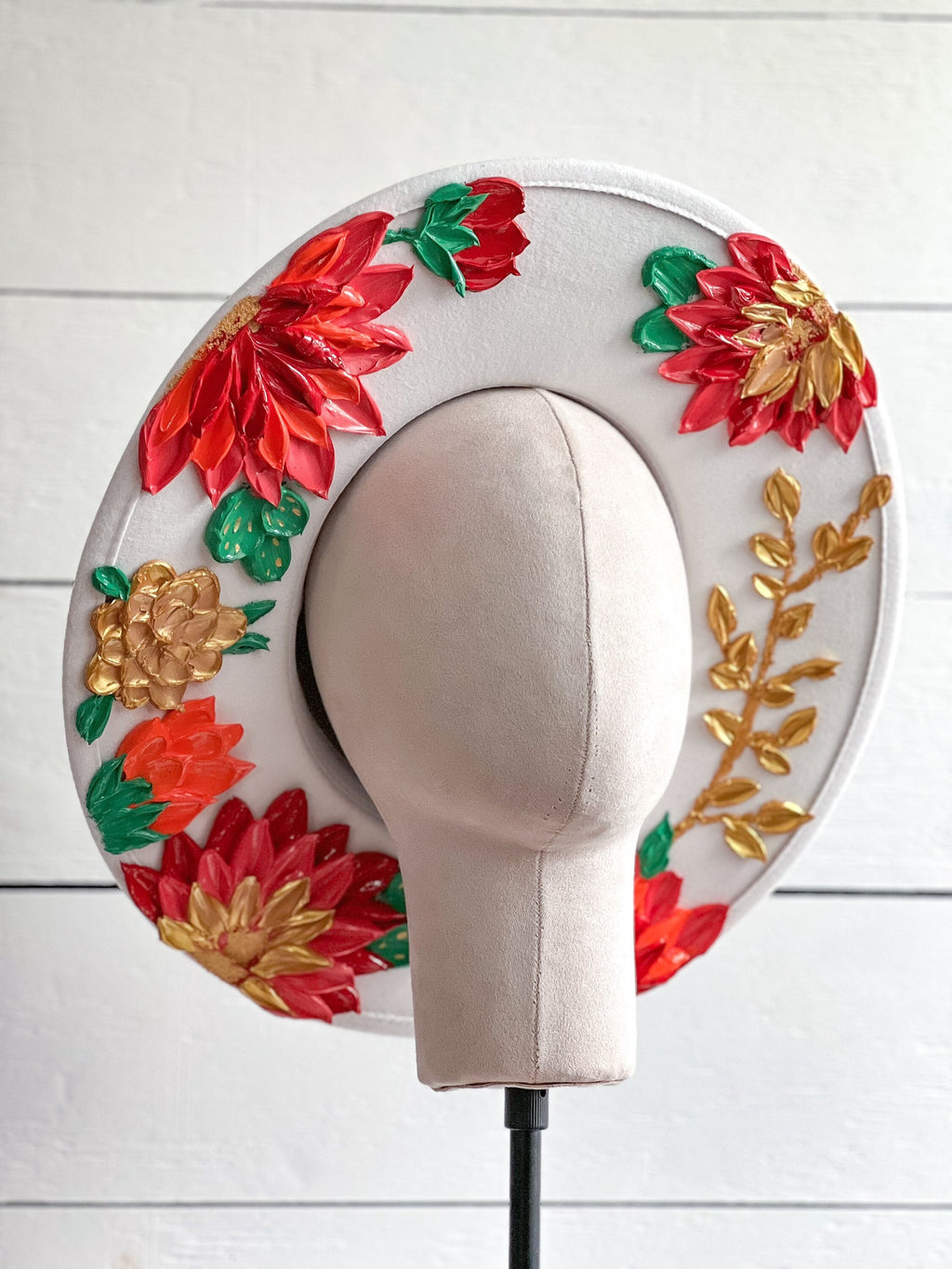 Flower Hat - Thick Texture Paint Rancher Hat - Festivals Outfit - Country Concerts Hat - Fall Autumn Wear - Derby Hat Wide Brim - Easter