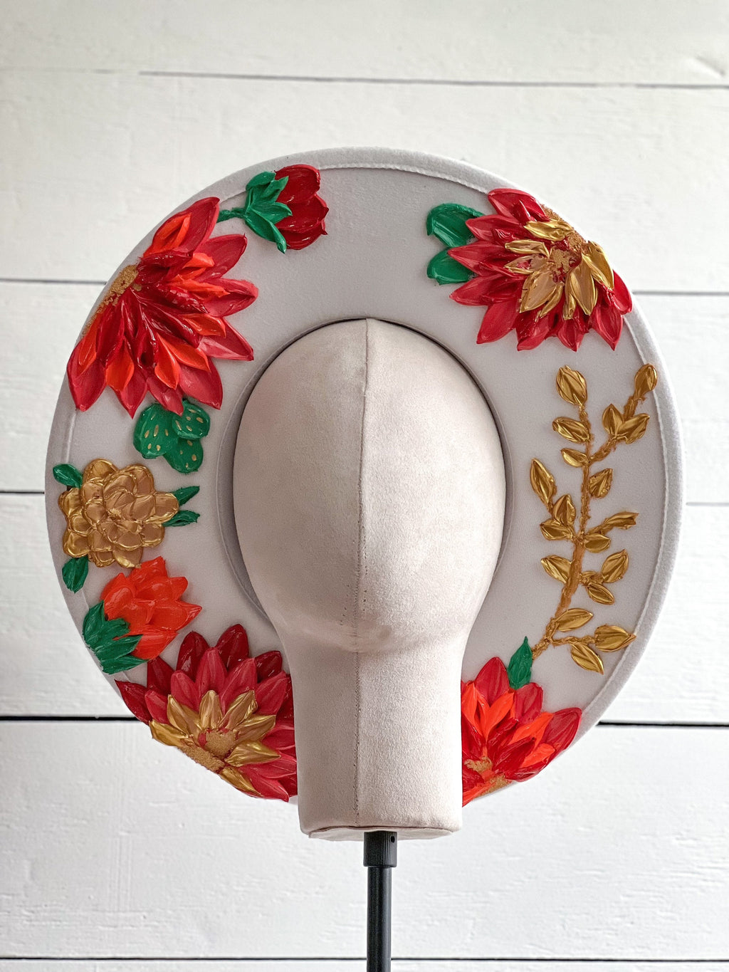 Flower Hat - Thick Texture Paint Rancher Hat - Festivals Outfit - Country Concerts Hat - Fall Autumn Wear - Derby Hat Wide Brim - Easter