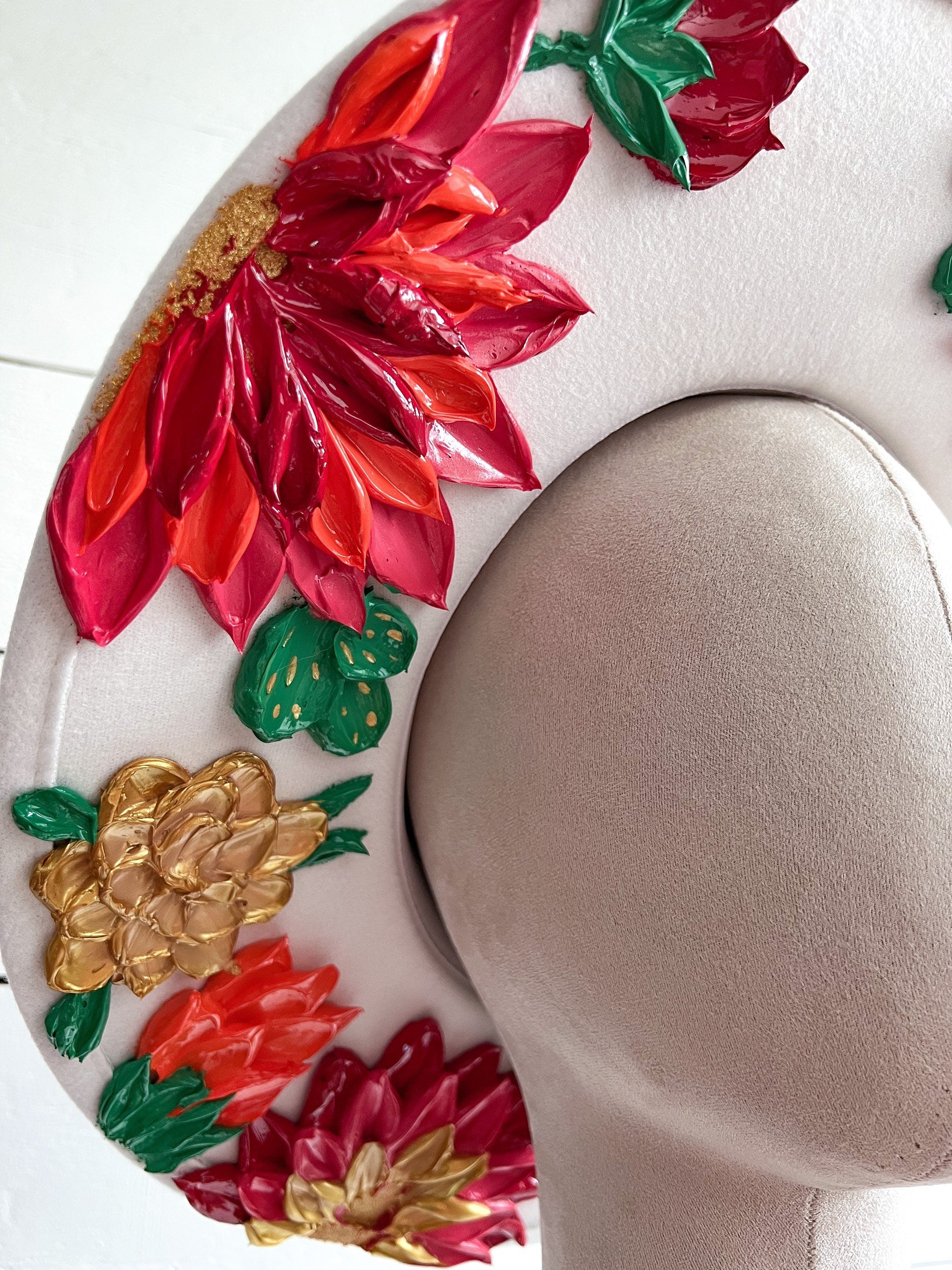 Flower Hat - Thick Texture Paint Rancher Hat - Festivals Outfit - Country Concerts Hat - Fall Autumn Wear - Derby Hat Wide Brim - Easter