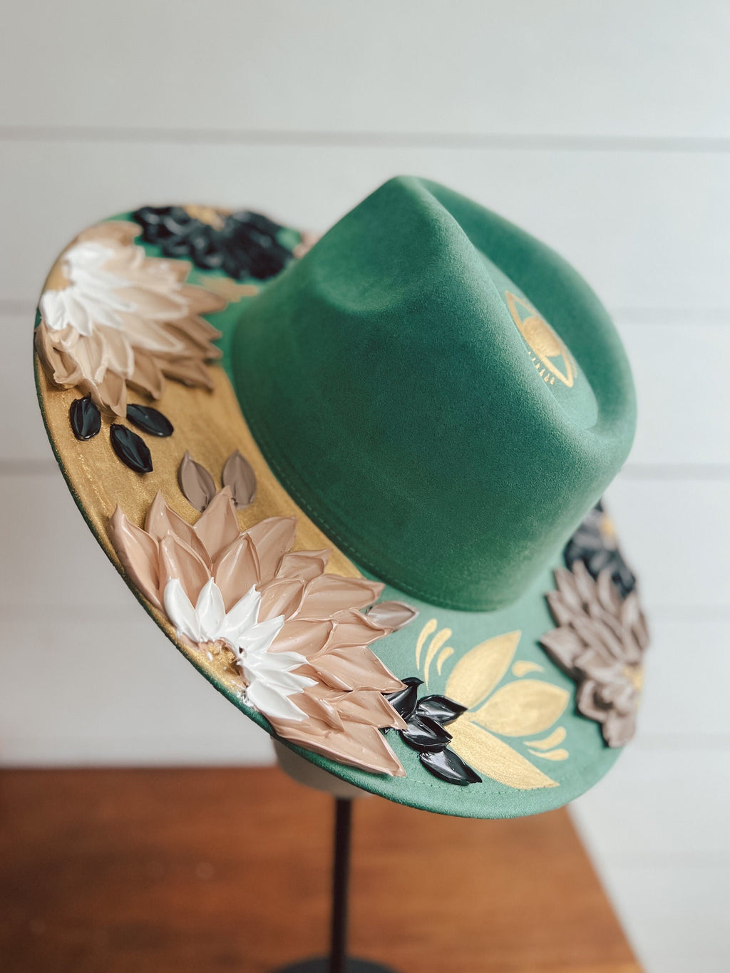 Flower Hat - Rancher Hat Thick Paint Hat - Boho Wide Brim Hat - Festival Accessory - Maternity Photos - Wedding Hat