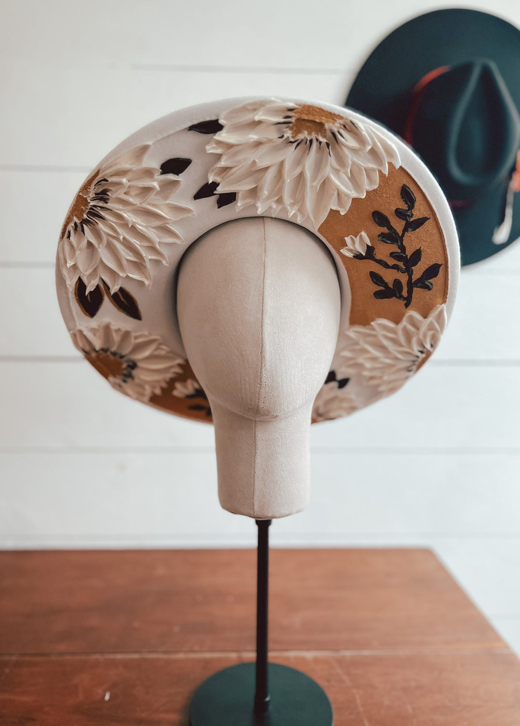 Floral Hand Painted Rancher Hat: Wide Brim Derby Hat