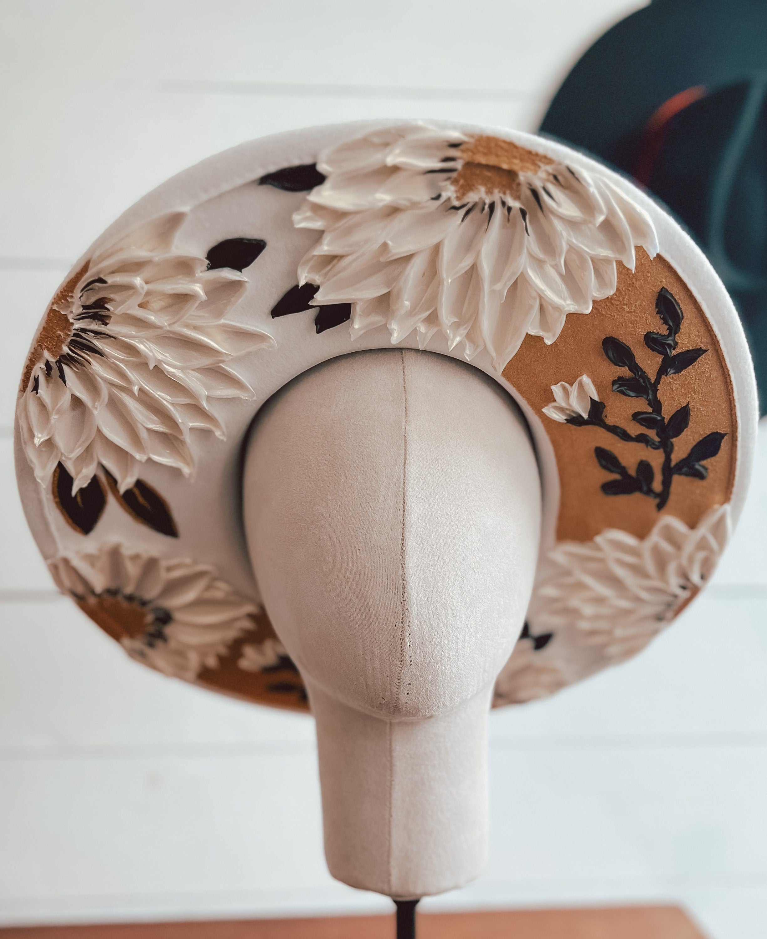 Floral Hand Painted Rancher Hat: Wide Brim Derby Hat