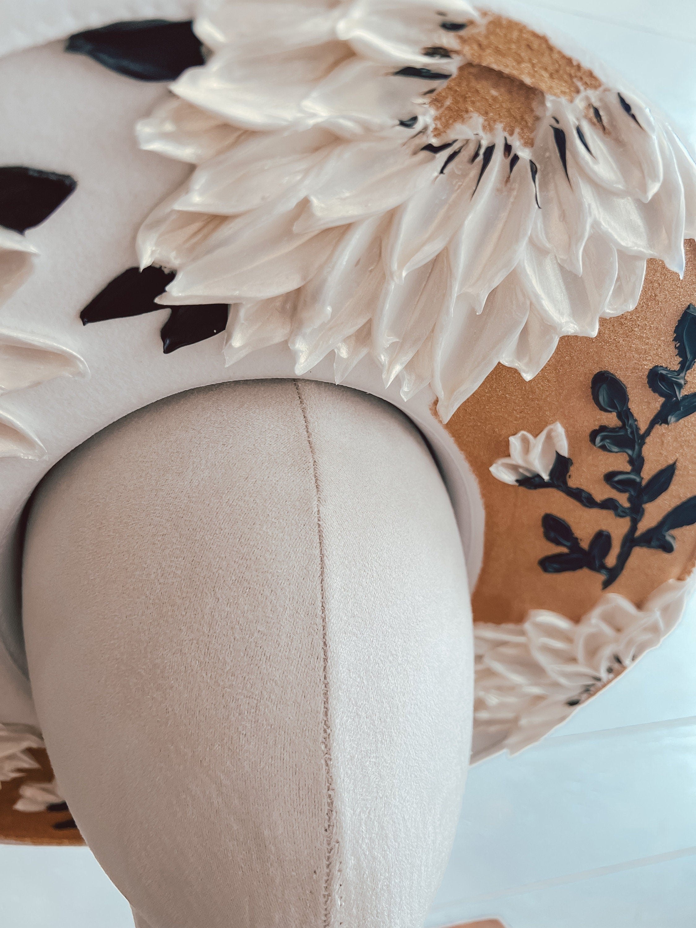 Floral Hand Painted Rancher Hat: Wide Brim Derby Hat