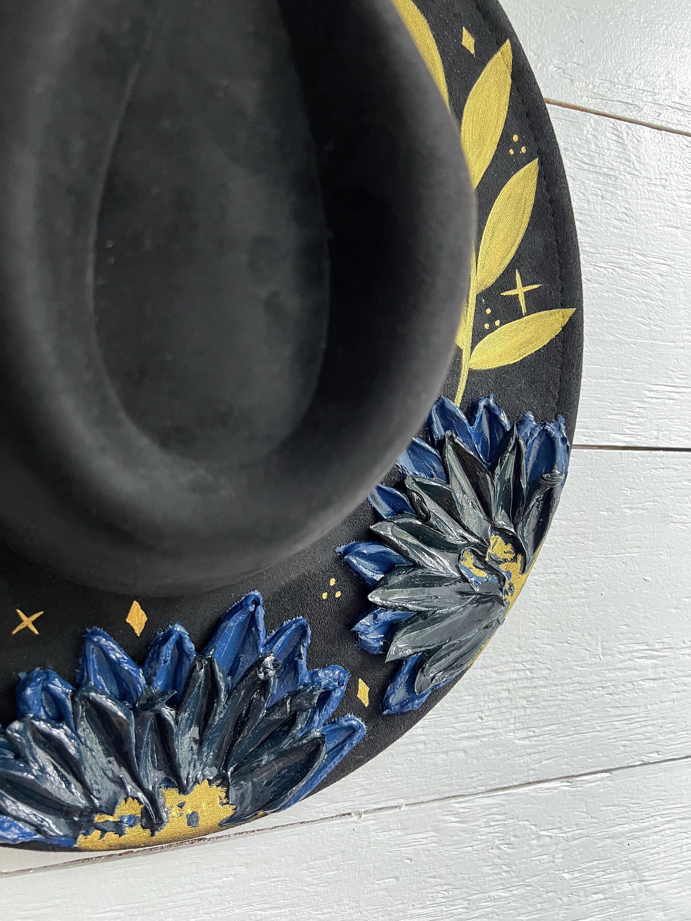 Hand-Painted Flower Rancher Hat: Moody Blooms Boho Accessory