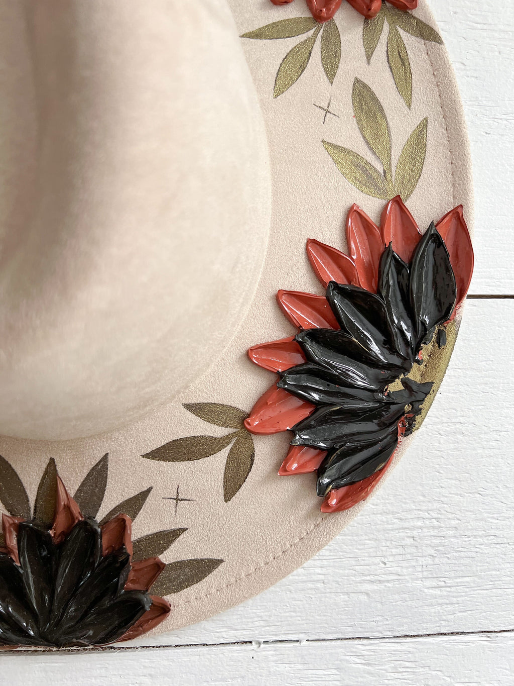Flower Crown Hat - Rancher Hat Thick Paint Hat - Boho Wide Brim Hat - Festival Accessory - Maternity Photos - Wedding Hat