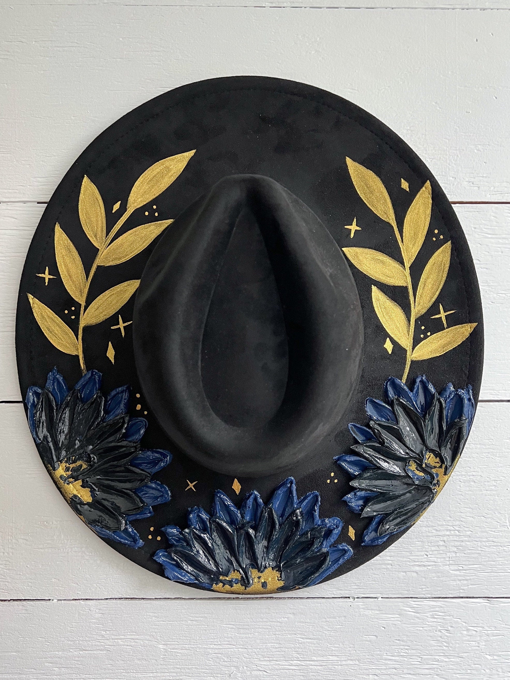 Hand-Painted Flower Rancher Hat: Moody Blooms Boho Accessory