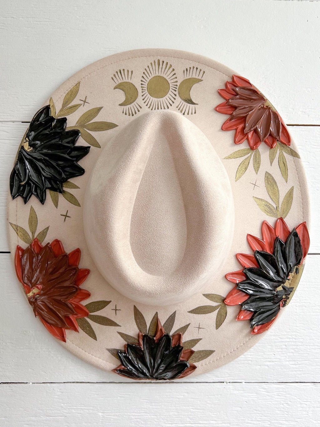Flower Crown Hat - Rancher Hat Thick Paint Hat - Boho Wide Brim Hat - Festival Accessory - Maternity Photos - Wedding Hat