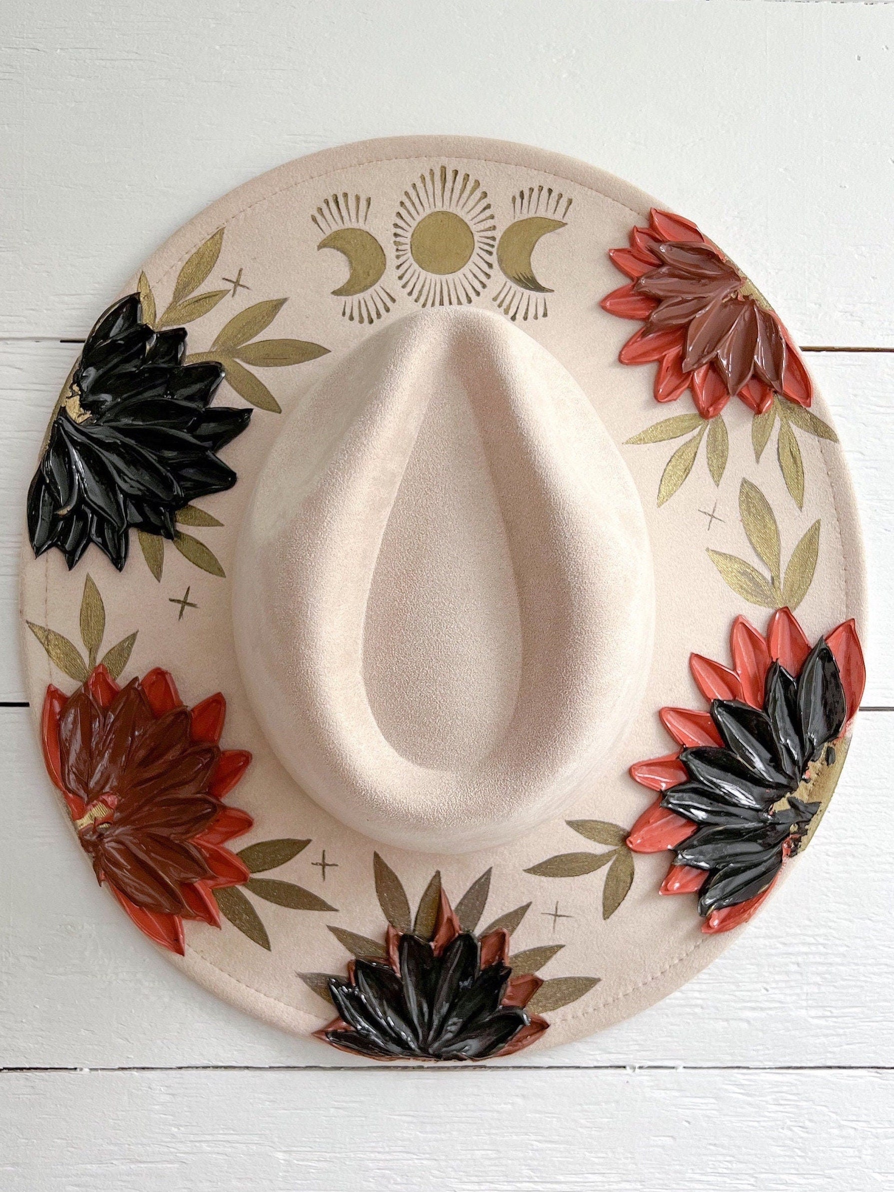 Flower Crown Hat - Rancher Hat Thick Paint Hat - Boho Wide Brim Hat - Festival Accessory - Maternity Photos - Wedding Hat
