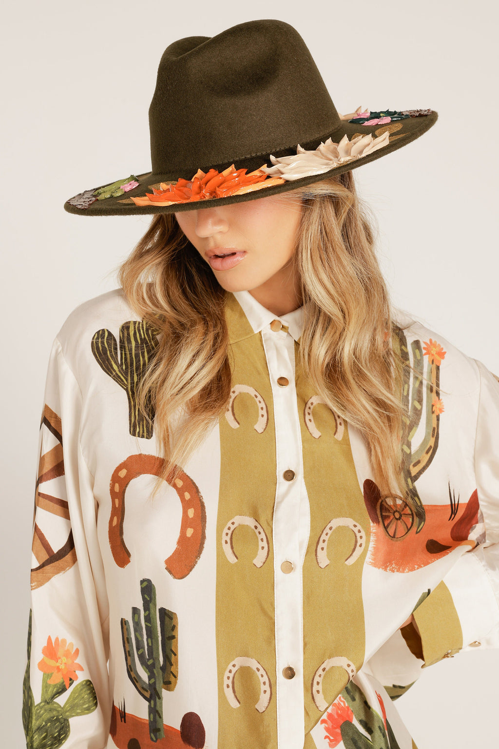 Hand-Painted Flower Rancher Hat: Western Wide Brim Accessory