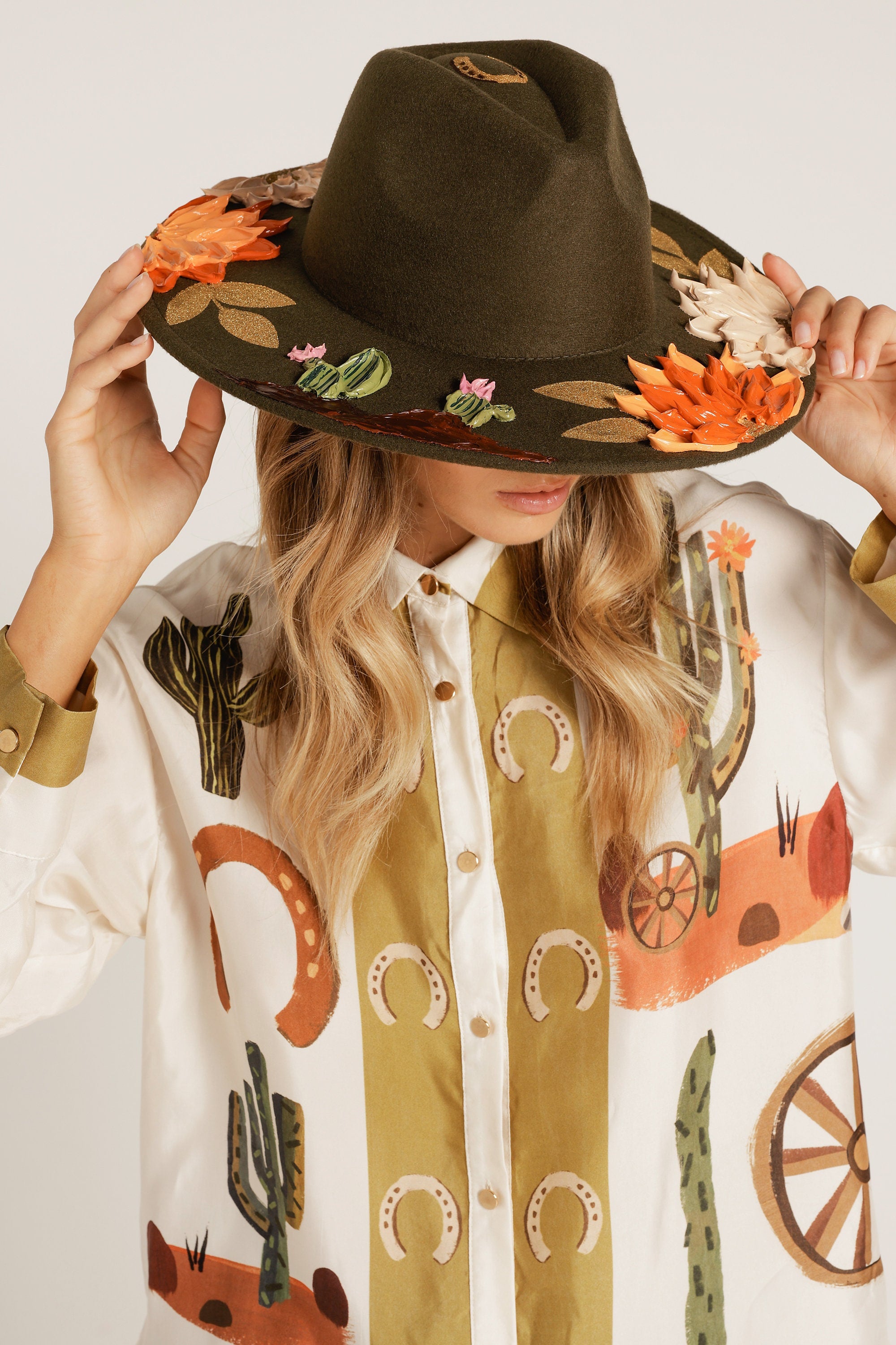 Hand-Painted Flower Rancher Hat: Western Wide Brim Accessory