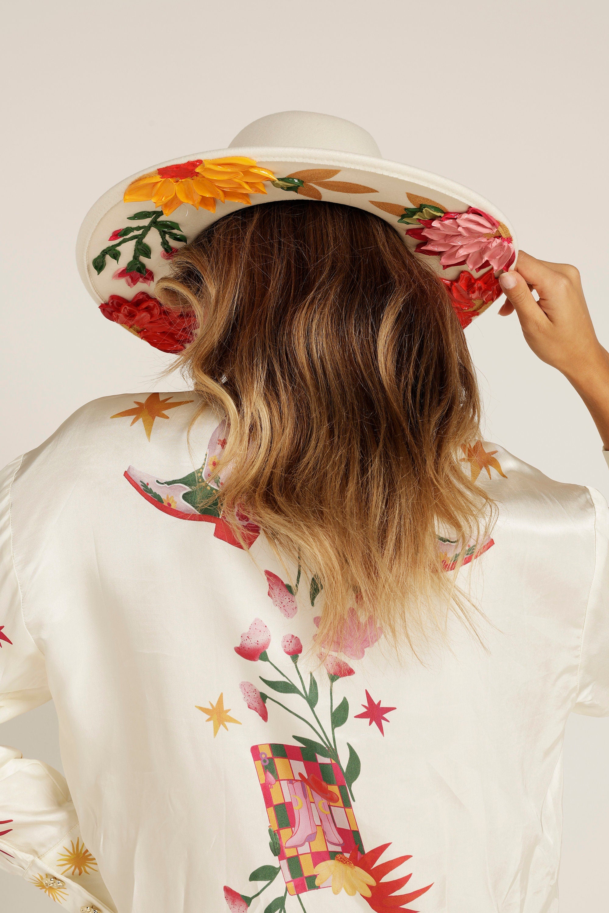 Hand-Painted Flower Rancher Hat: Desert Orchid Western Brim
