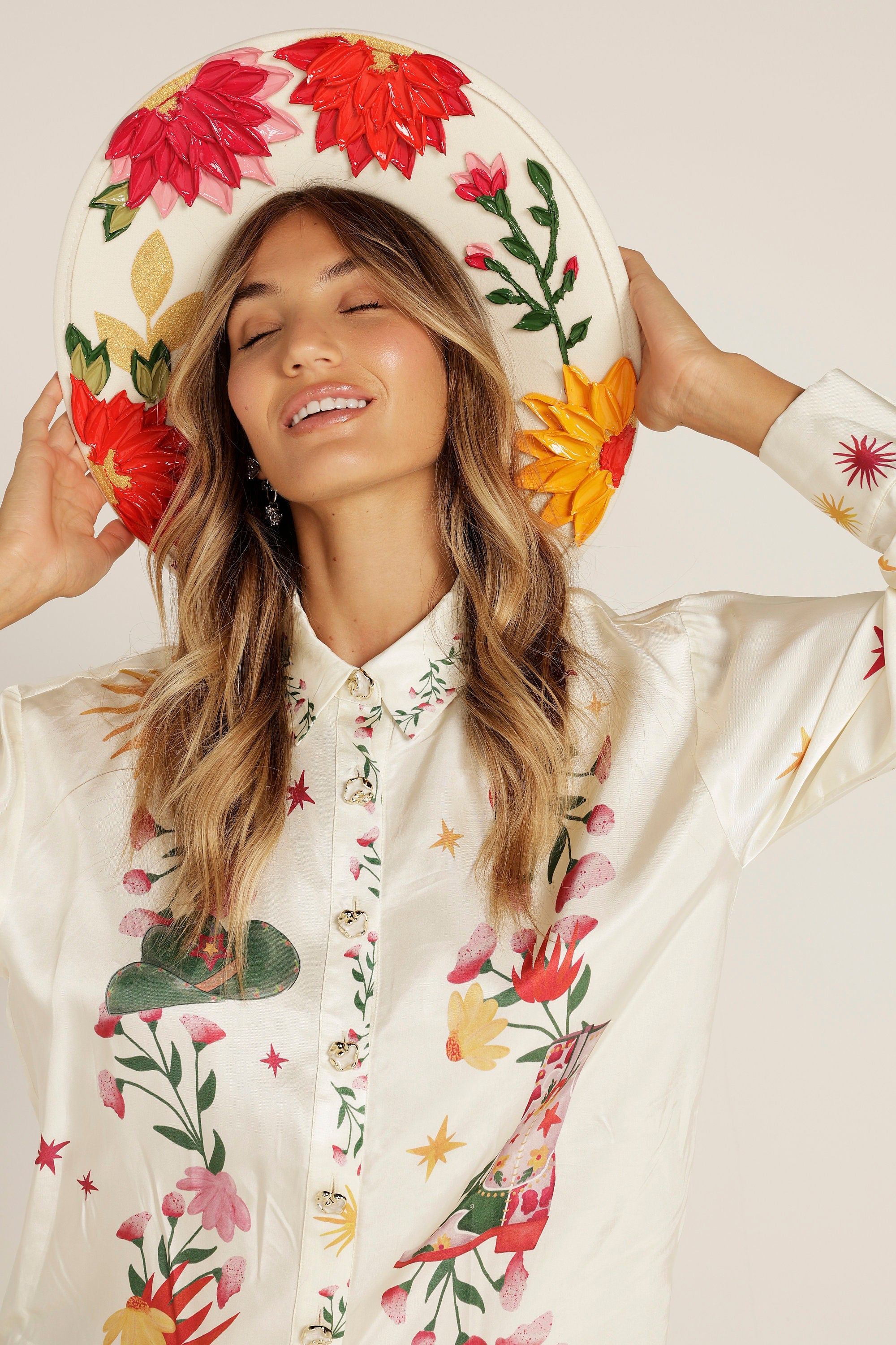 Hand-Painted Flower Rancher Hat: Desert Orchid Western Brim