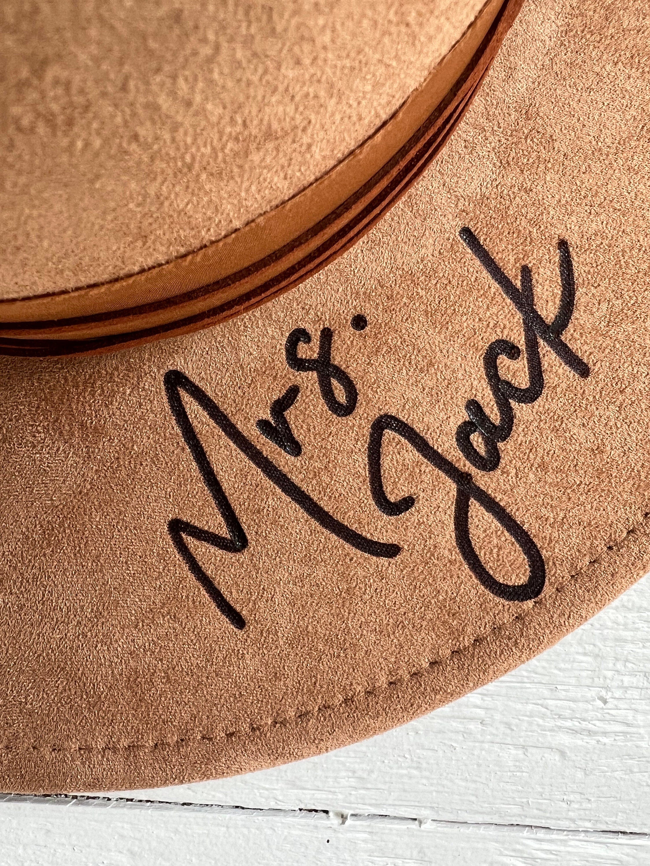 Personalized Burned Hat - (Read Description - Hat Only ) - Wide Brim - Mrs. Customized Hat - Wedding Hat - Last Name Wedding Hat