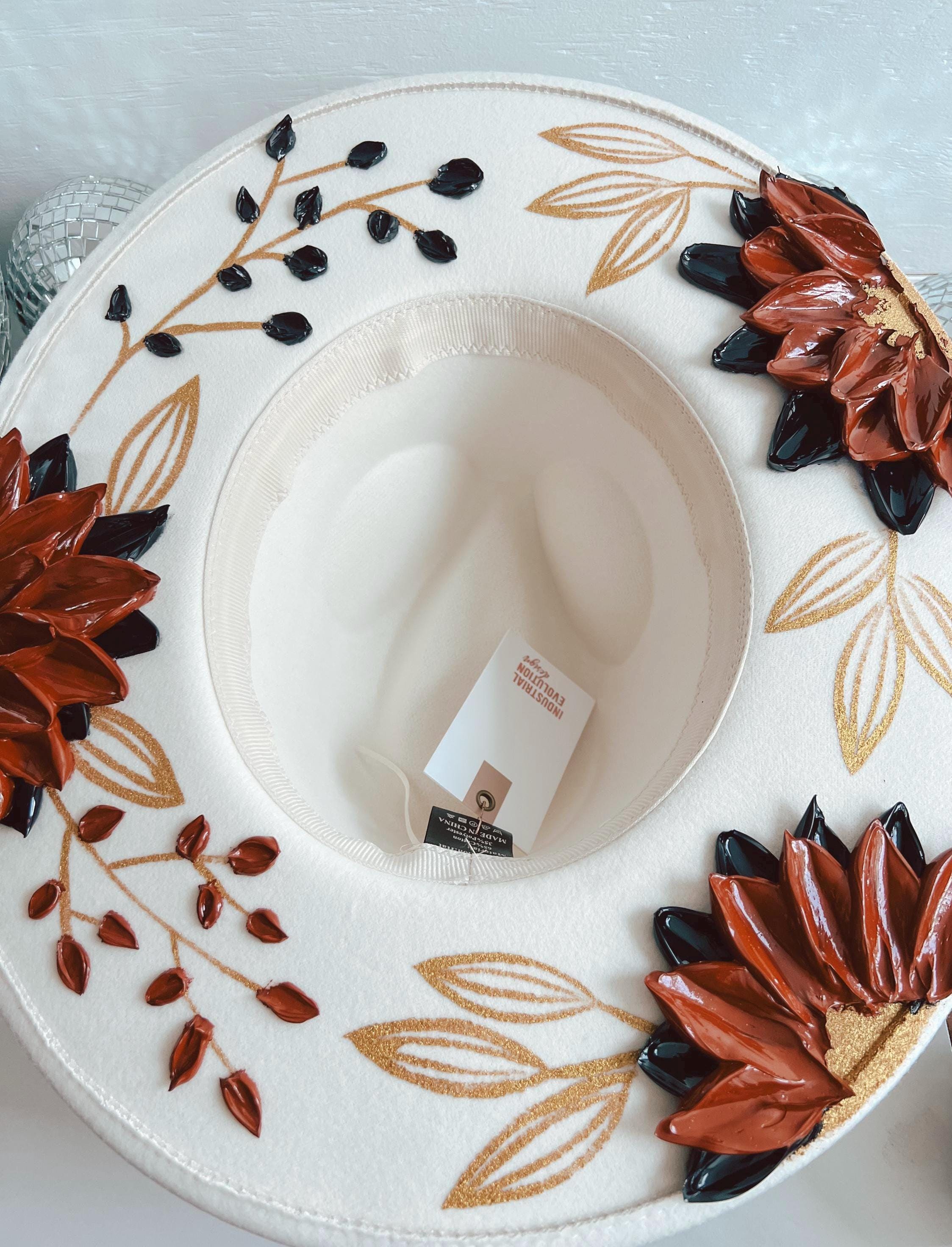 Flower Hat - Festival Rancher Hat - Rodeo Thick Paint Hat - NFR Wide Brim Hat