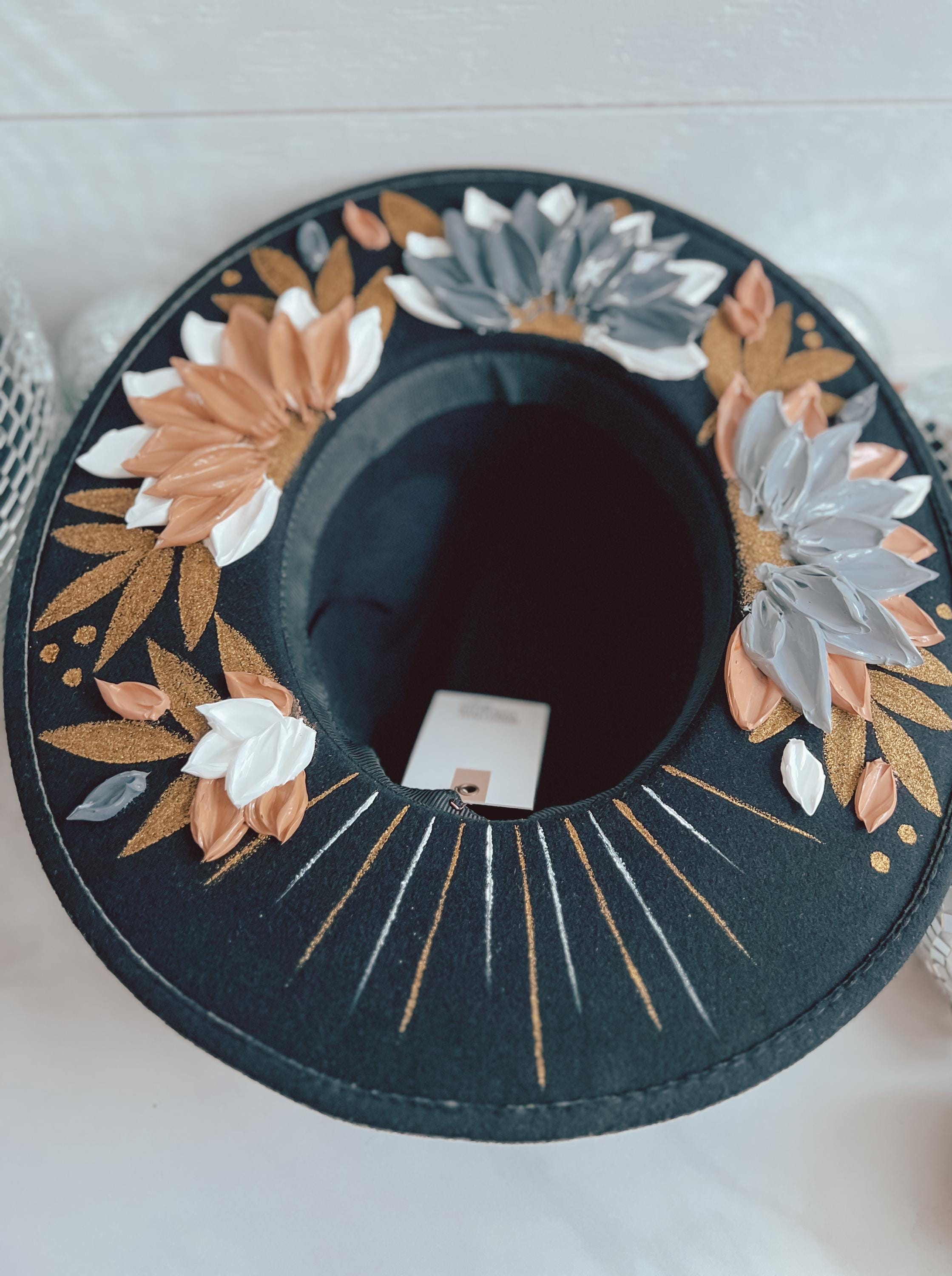 Flower Hat - Rodeo Rancher Hat - Country Concert Thick Paint Hat - Wide Brim Hat