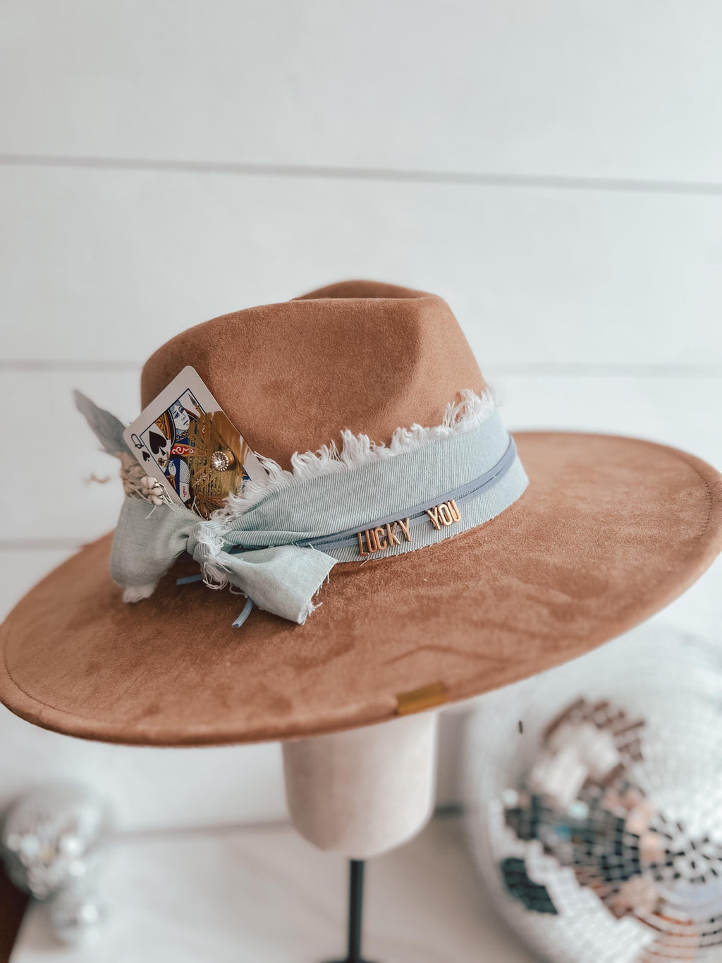 Lucky You Denim Hat Bar - All Accessories Included on Hat - Festival Accessory