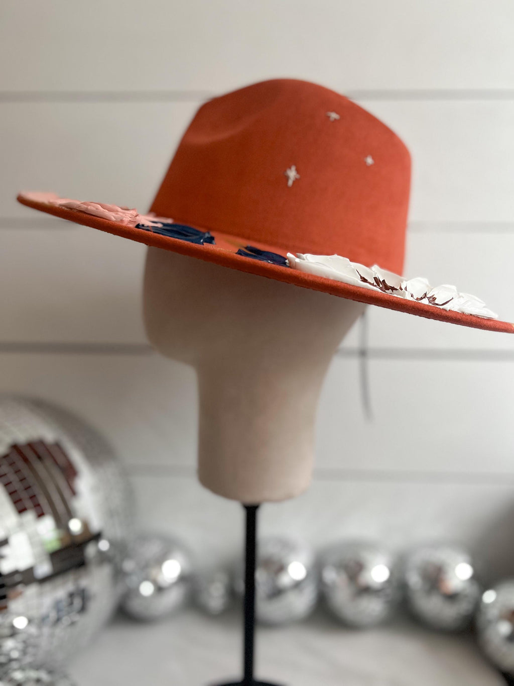 Floral Rancher Hat: Desert Boho Wide Brim, Thick Paint