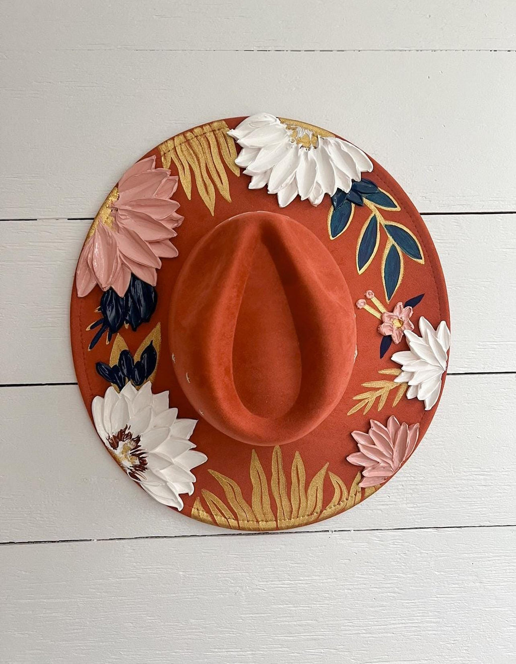 Floral Rancher Hat: Desert Boho Wide Brim, Thick Paint