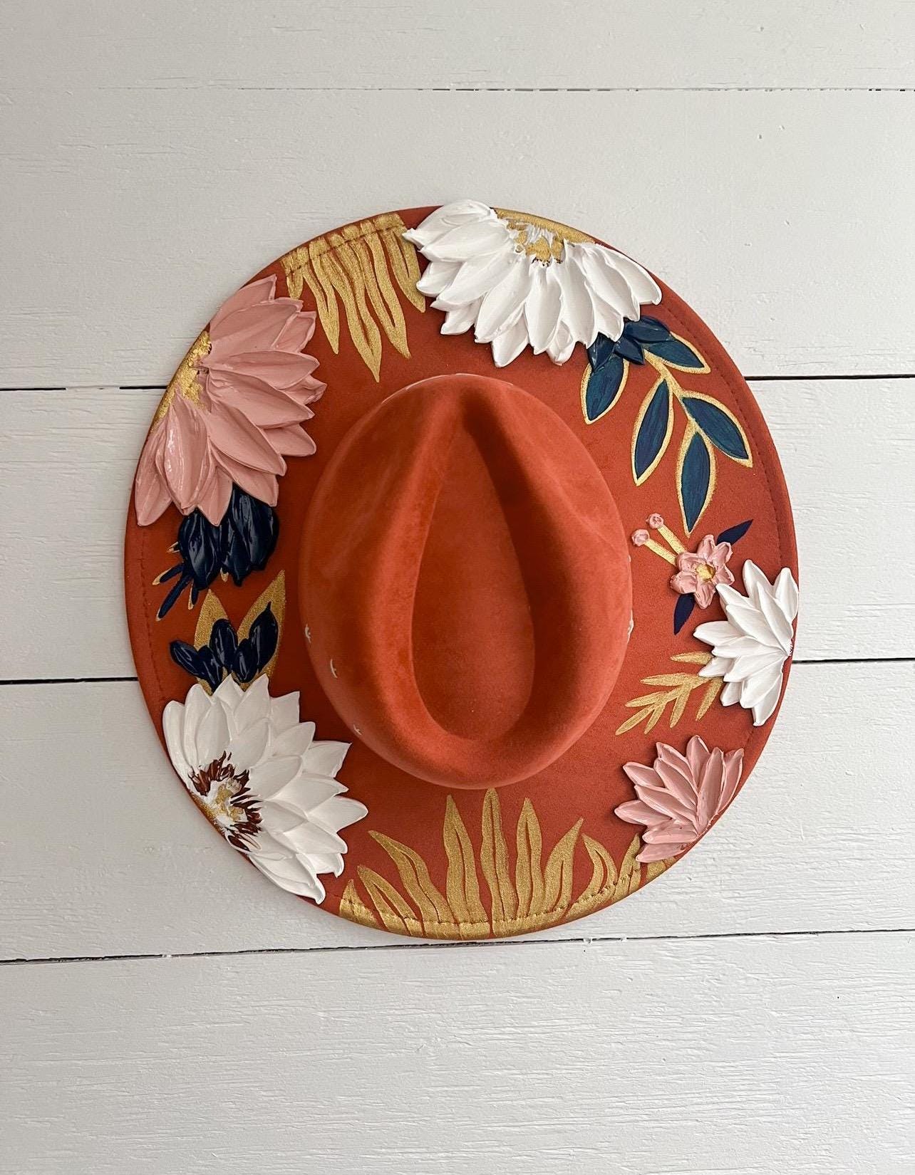 Floral Rancher Hat: Desert Boho Wide Brim, Thick Paint