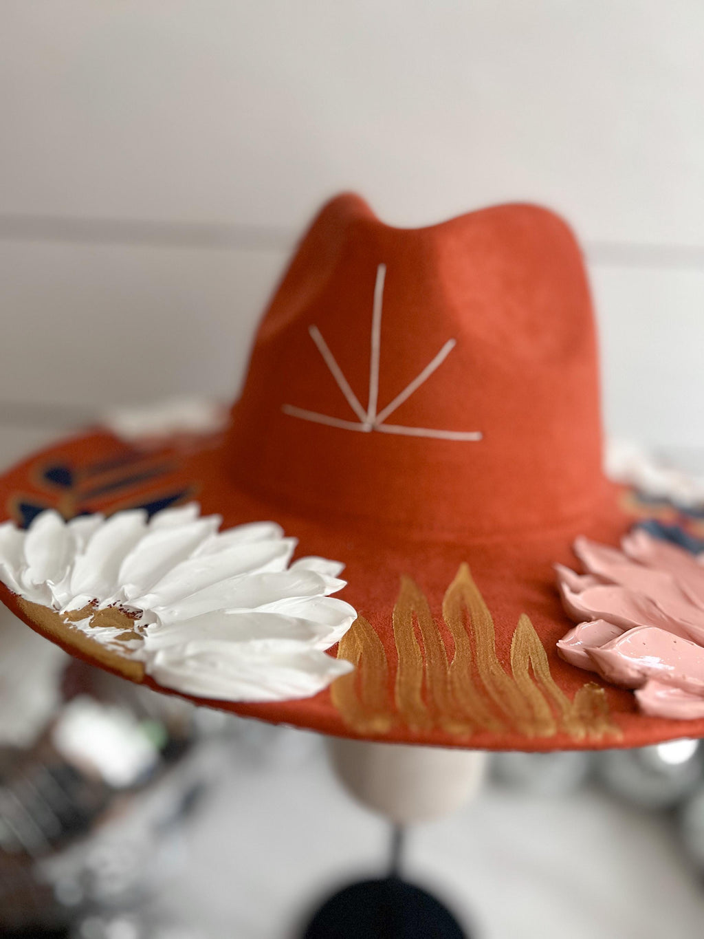 Floral Rancher Hat: Desert Boho Wide Brim, Thick Paint