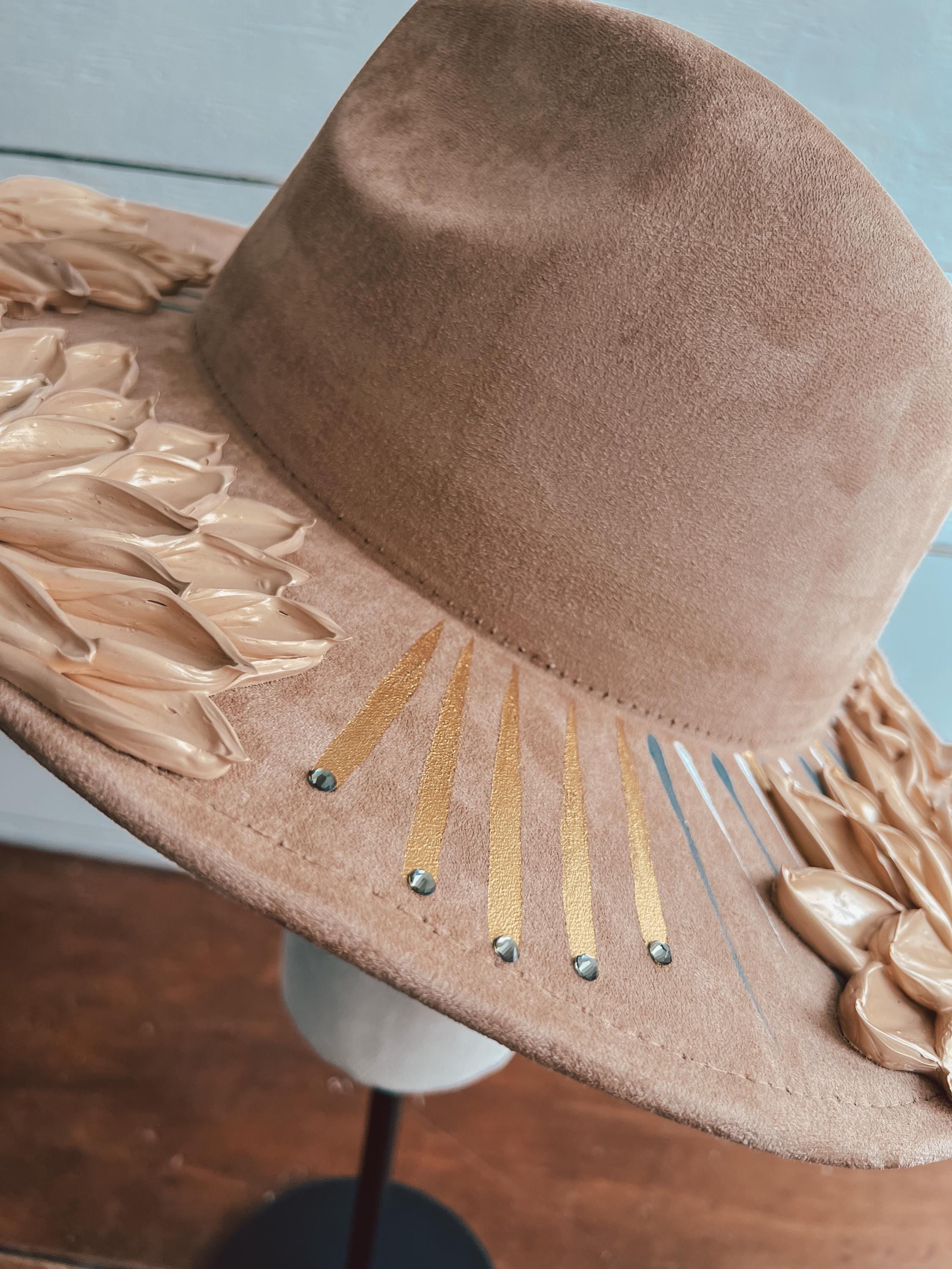 Flower Hat - Rancher Hat Thick Paint Hat - Boho Wide Brim Hat - Family Photos Accessory - Maternity Photos - Wedding Hat- Easter