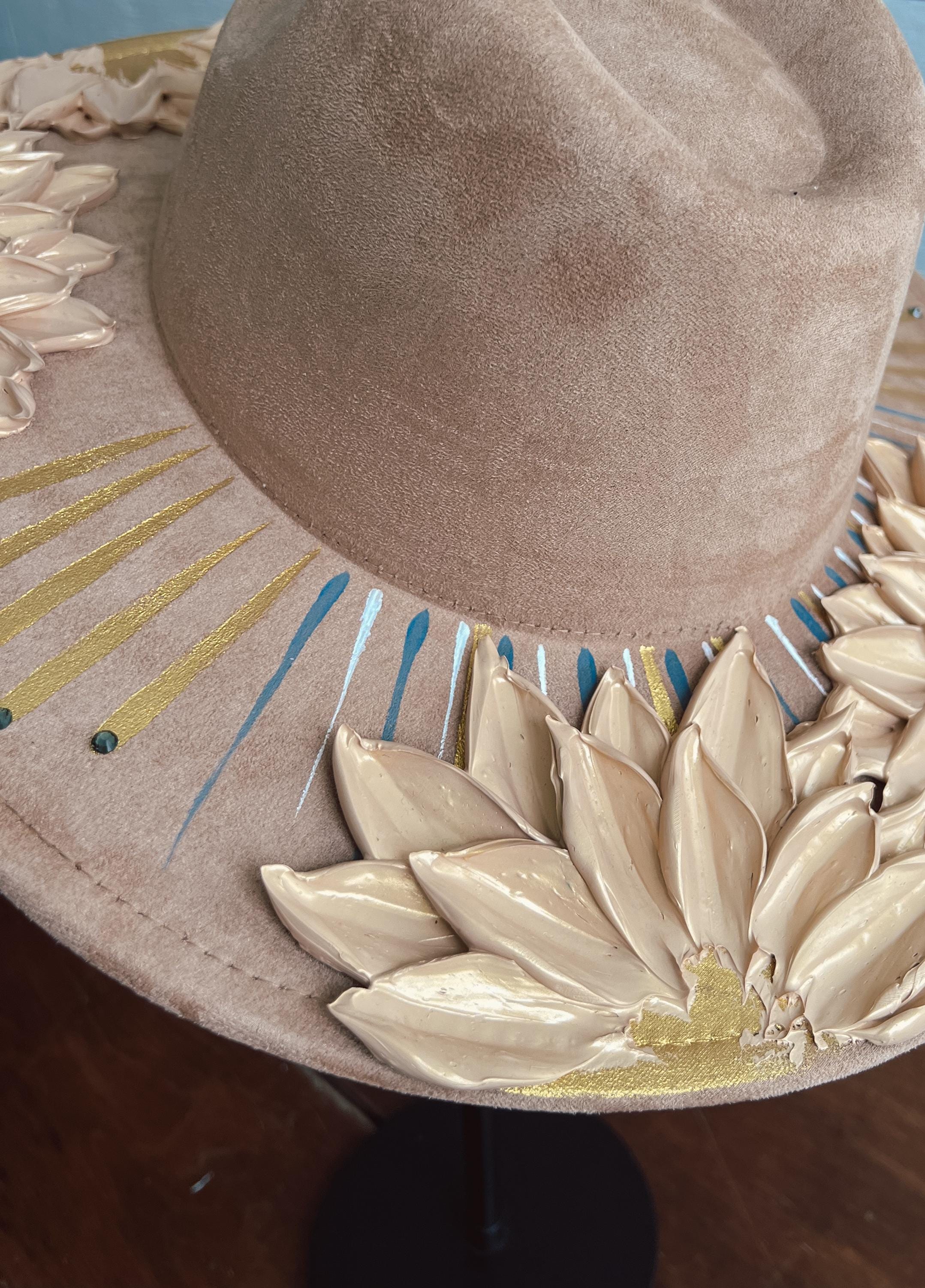 Flower Hat - Rancher Hat Thick Paint Hat - Boho Wide Brim Hat - Family Photos Accessory - Maternity Photos - Wedding Hat- Easter