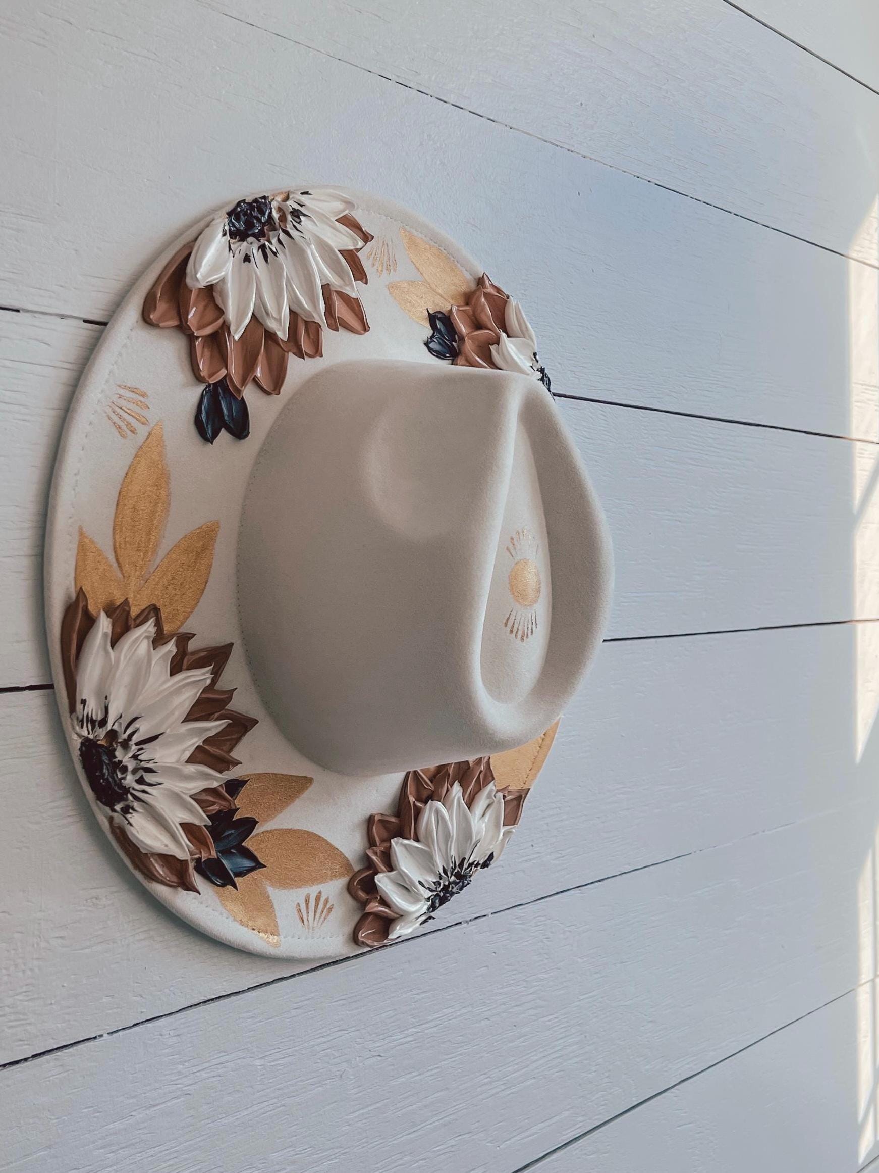 Hand-Painted Flower Rancher Hat: Boho Wide Brim, Family Photo Prop