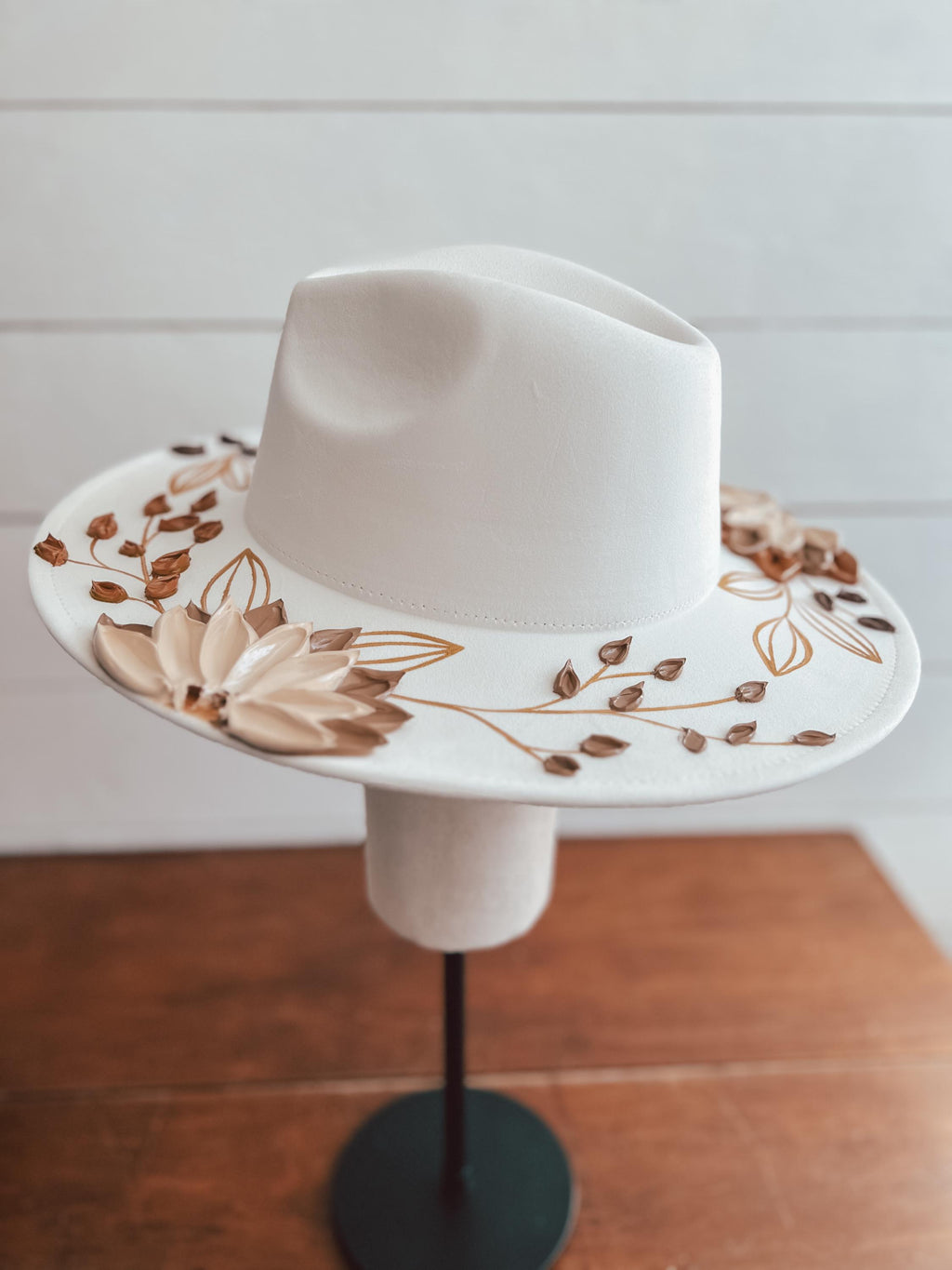 Flower Hat - Rancher Hat Thick Paint Hat - Boho Wide Brim Hat - Family Photos Accessory - Maternity Photos - Wedding Hat- Easter