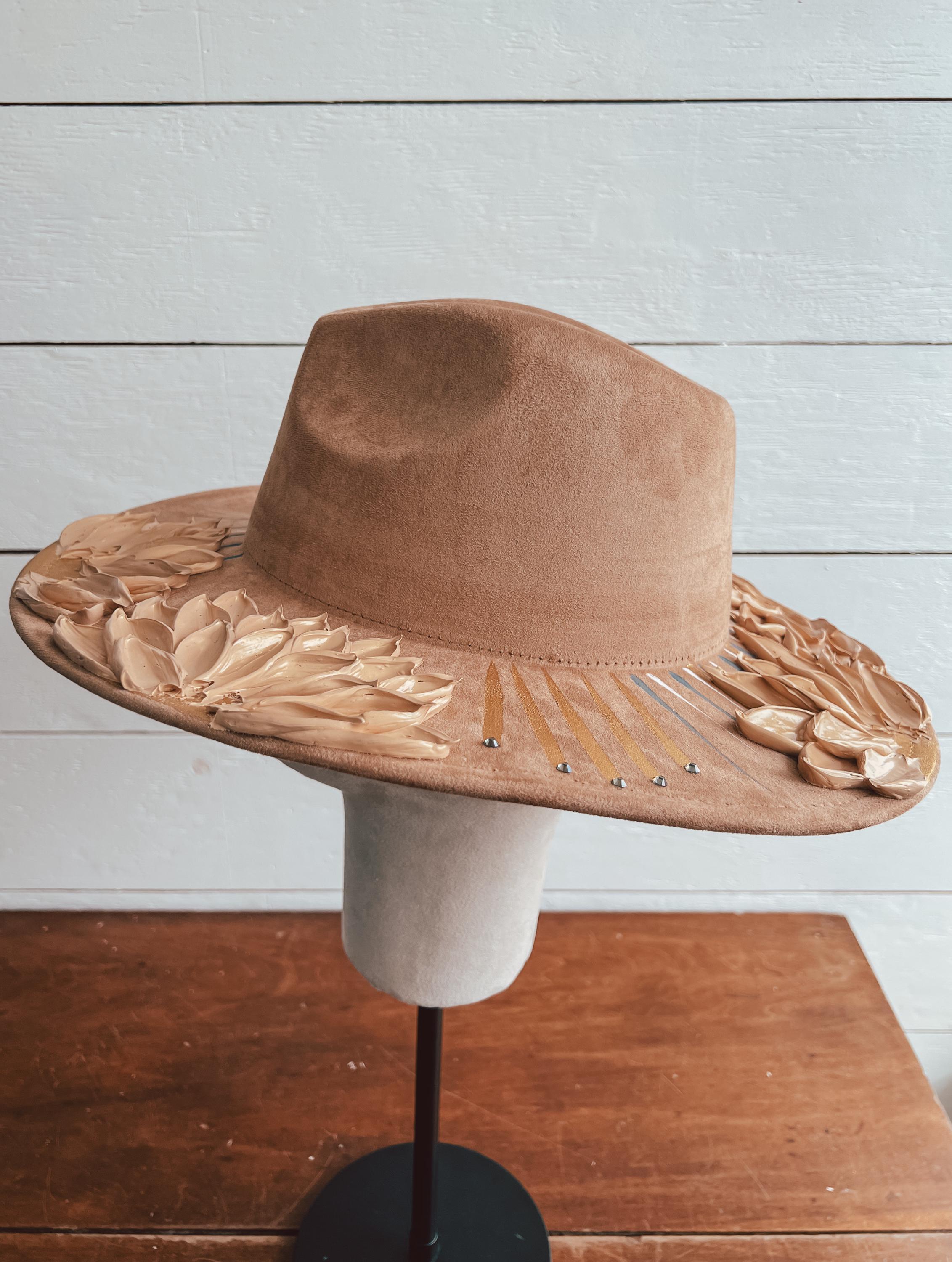 Flower Hat - Rancher Hat Thick Paint Hat - Boho Wide Brim Hat - Family Photos Accessory - Maternity Photos - Wedding Hat- Easter